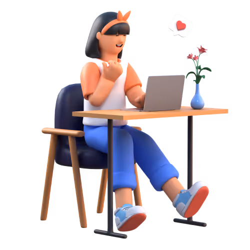 3D illustration of a student learning online.