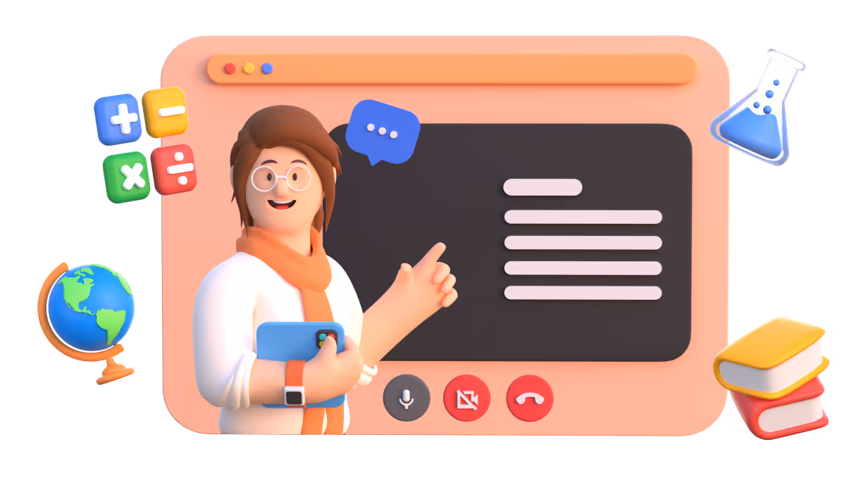 Fun 3D classroom scene with diverse students.