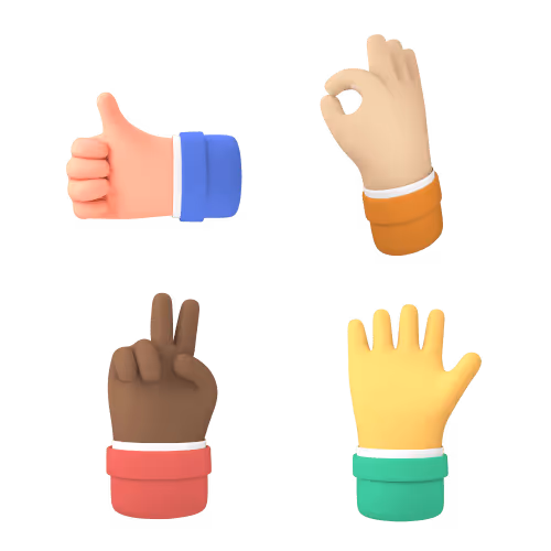 3D hands illustration in diverse skin tones