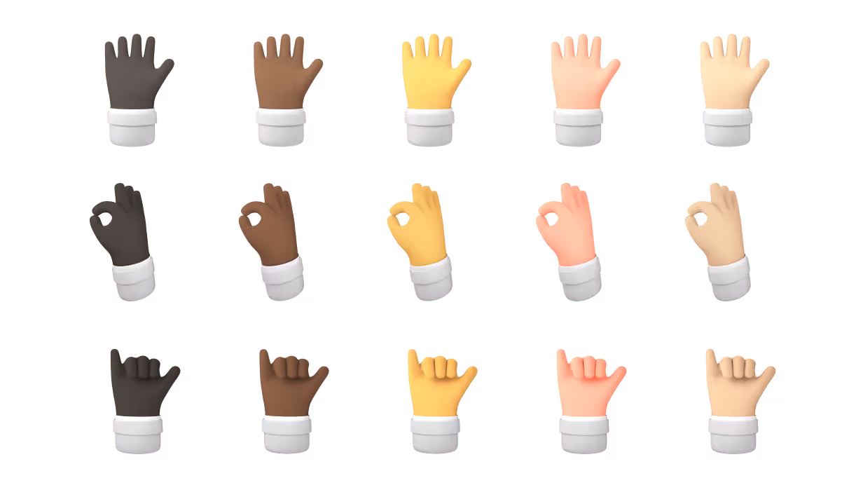 Editable 3D hand icons set with different gestures