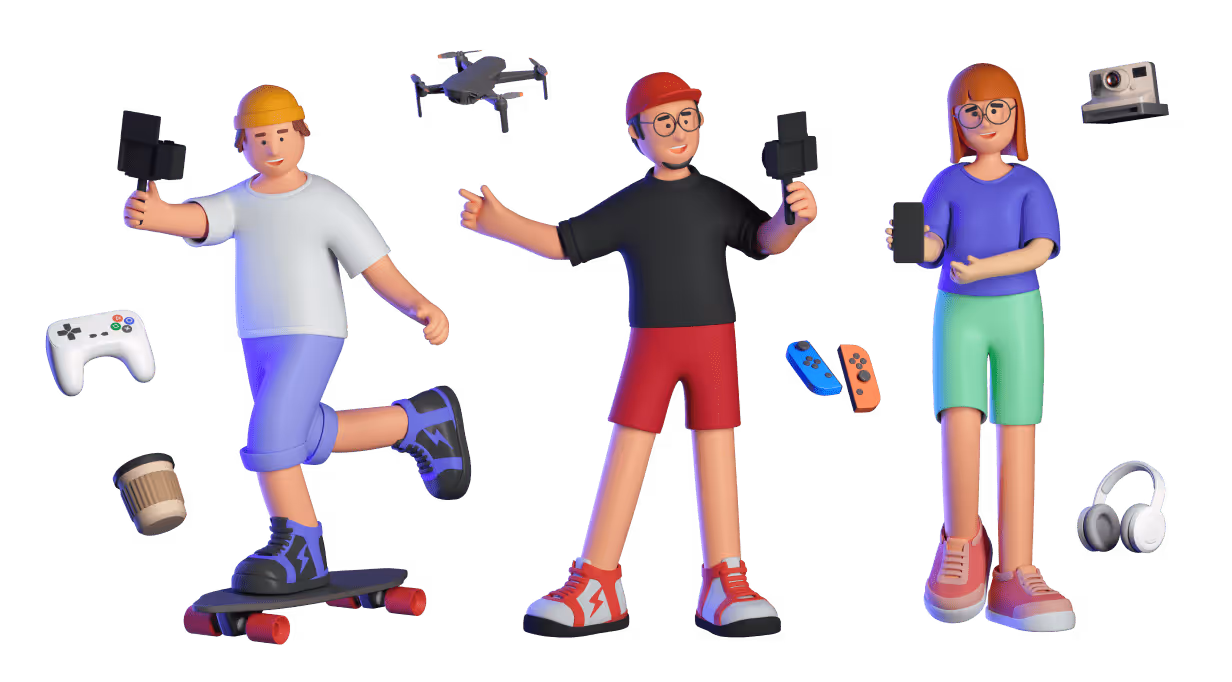 A fun 3D character with a camera ready to stream