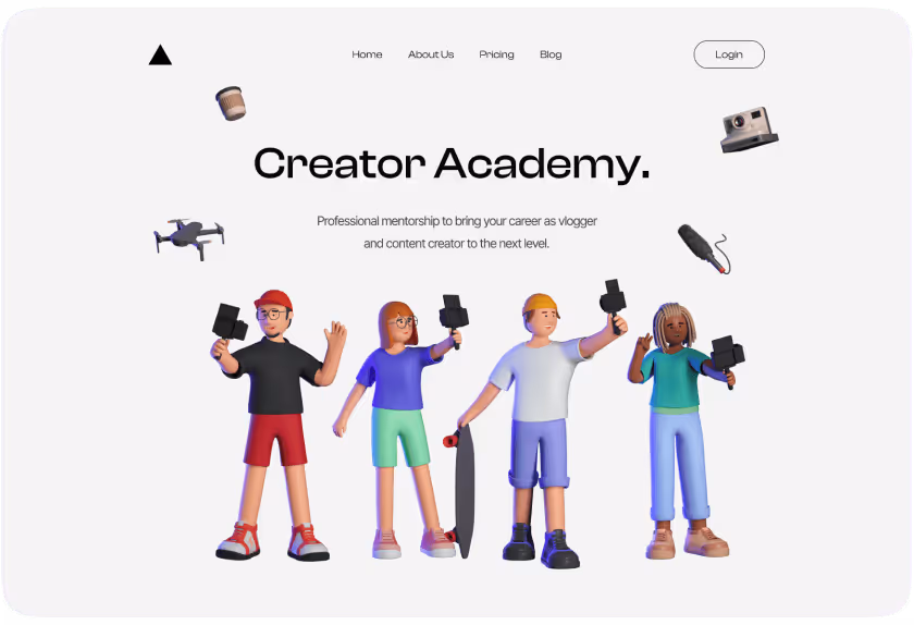 3D depiction of a vlogger adjusting their filming setup