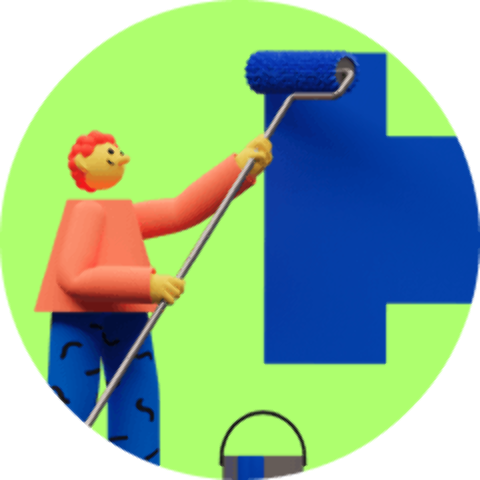 Playful 3D character in a professional setting