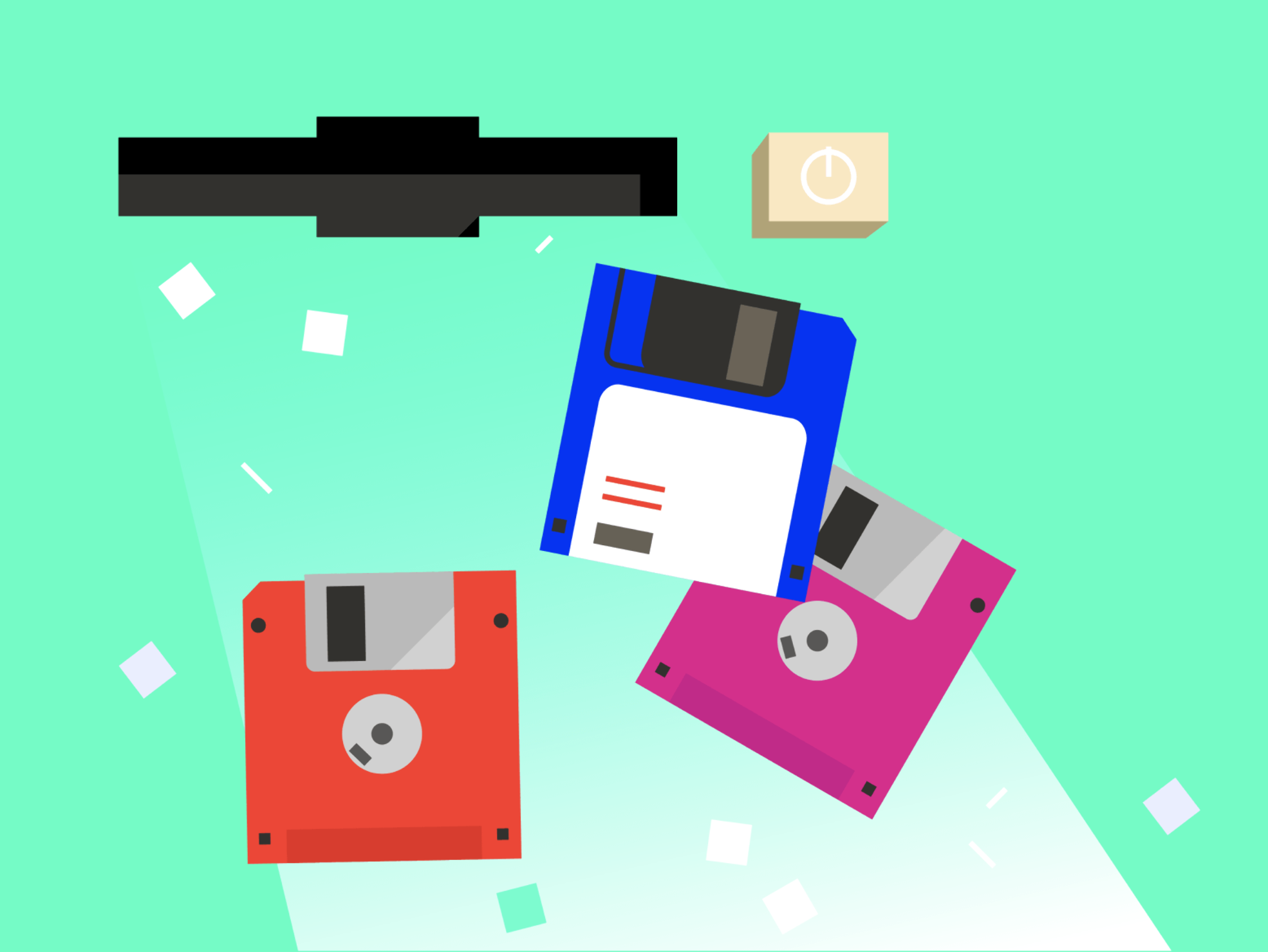 Colorful 90s style illustration with geometric shapes