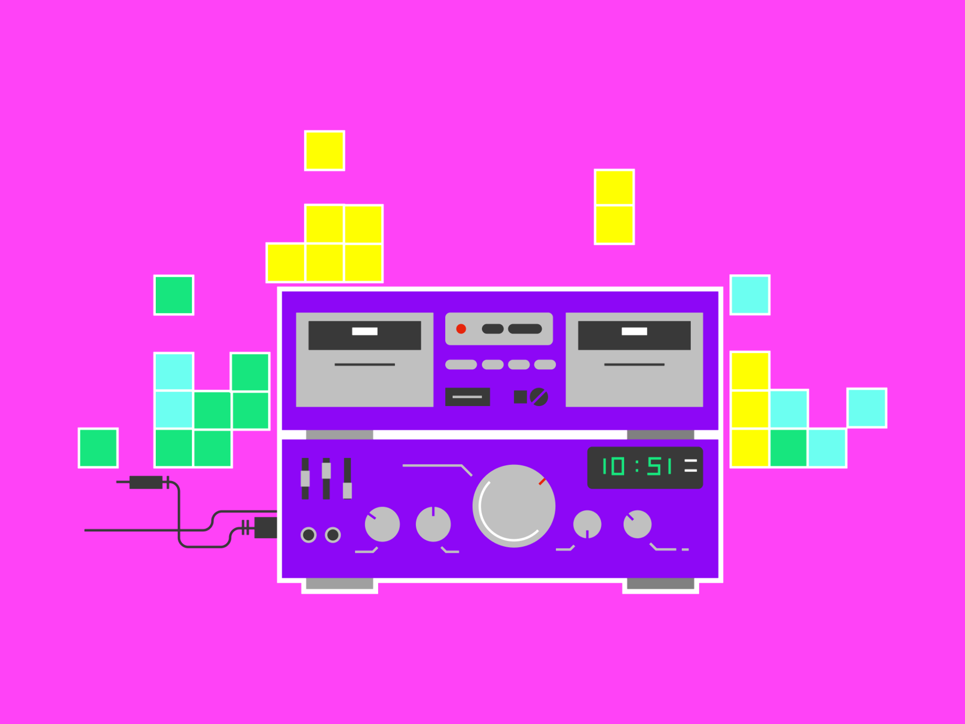 Playful illustration showcasing iconic 90s elements