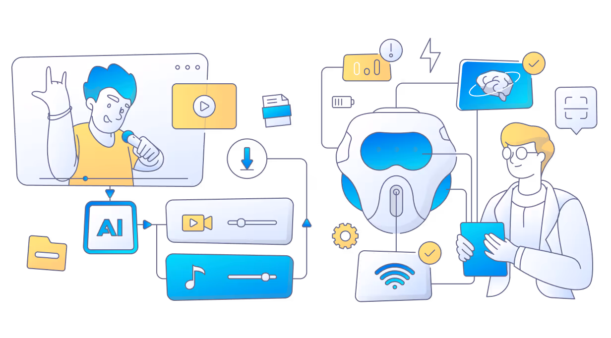 Illustration of machines and technology interacting