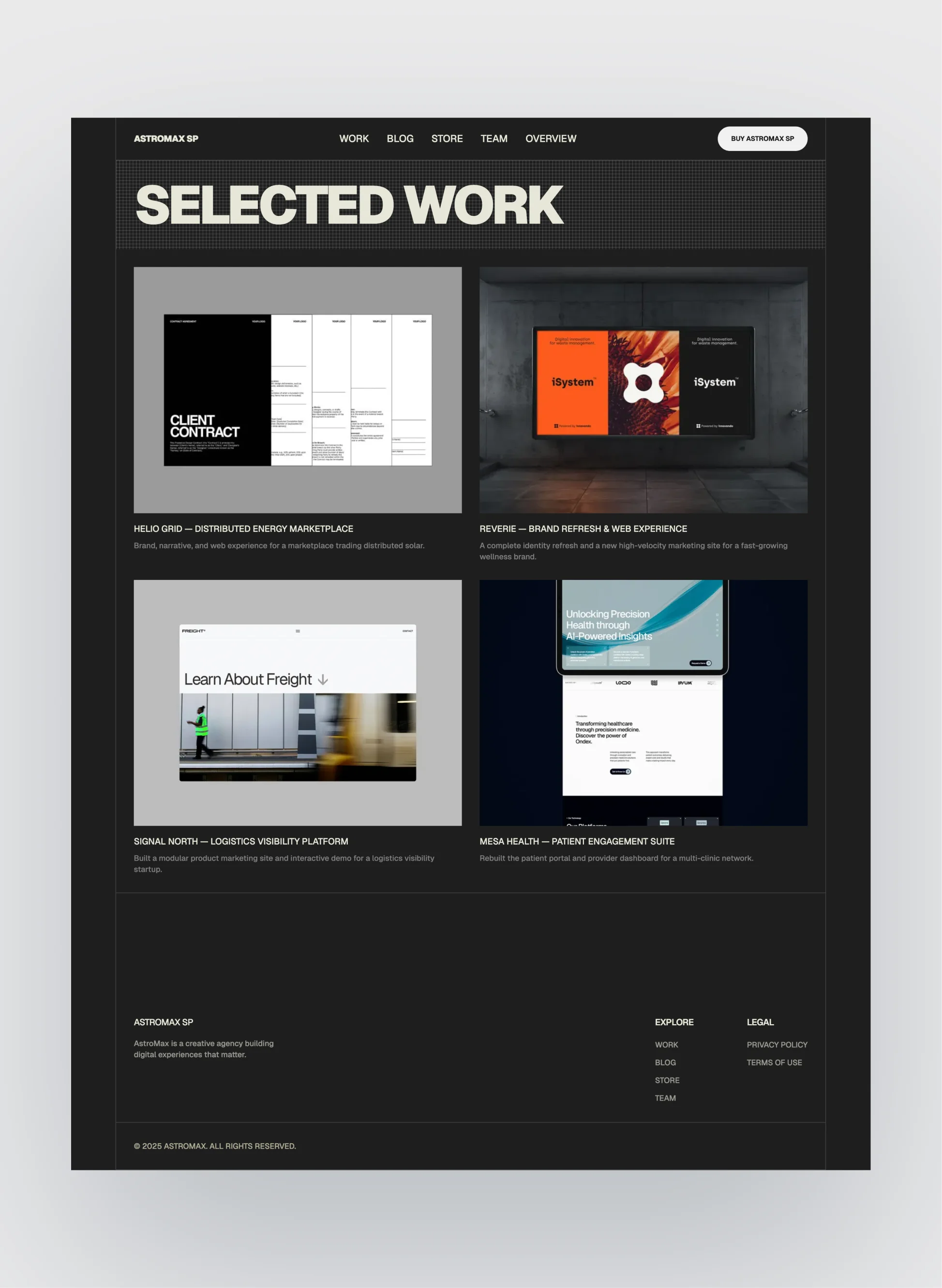 Astromax SP showcasing agency portfolio