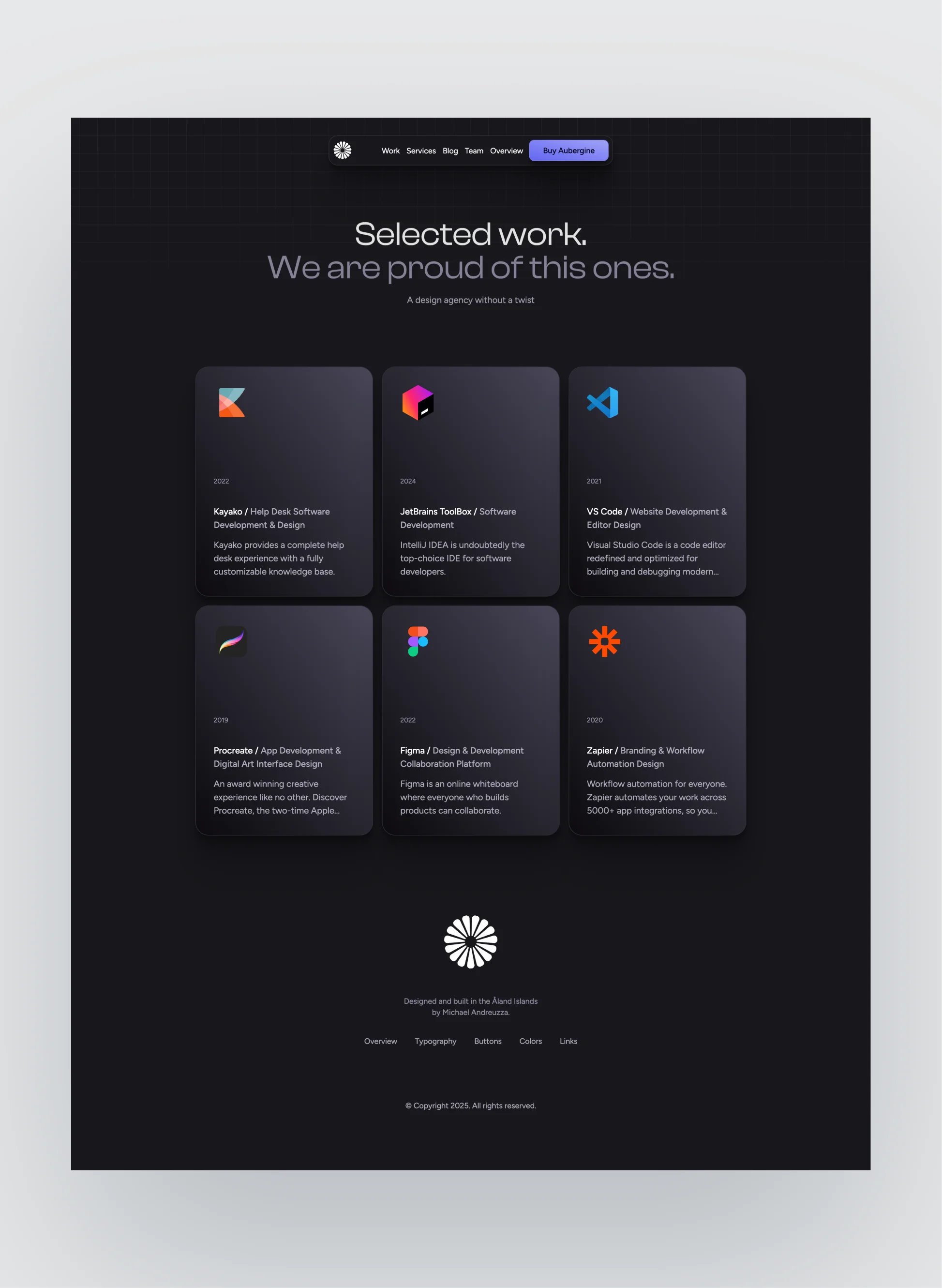 Modern portfolio layout in Aubergine