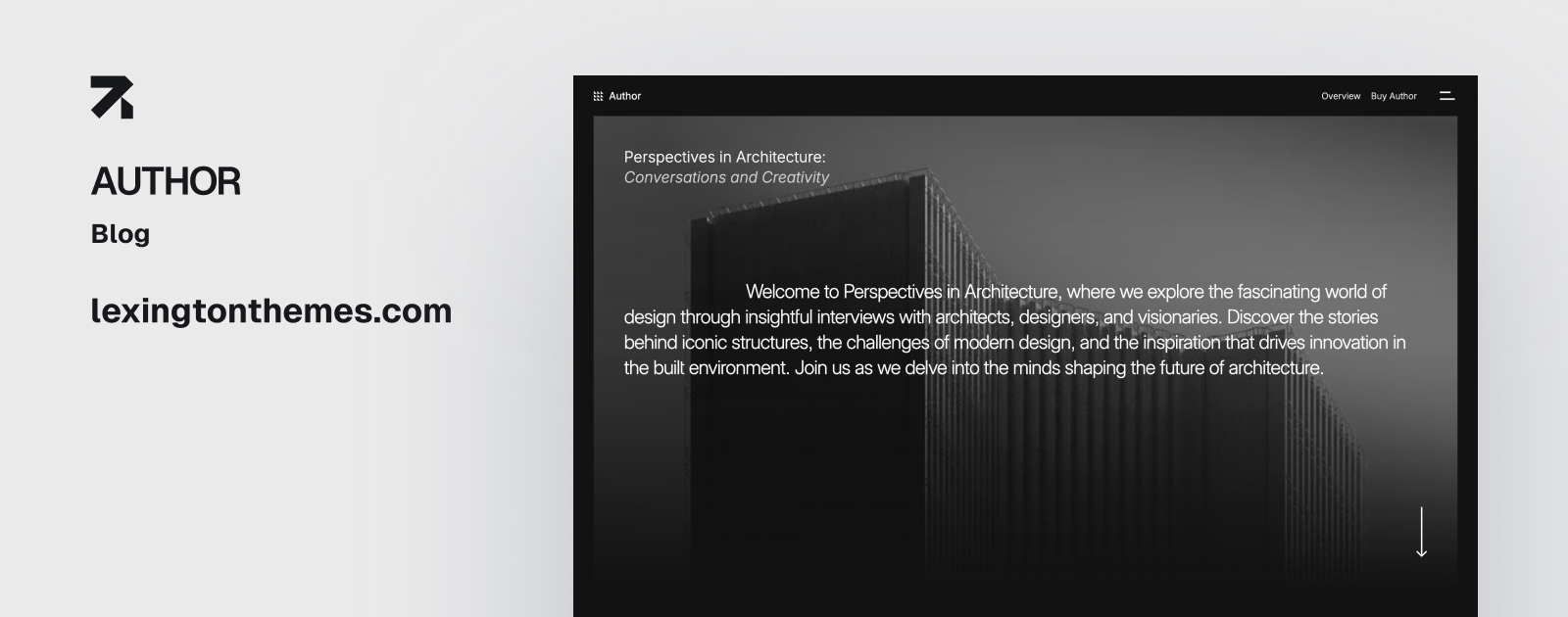 Preview of the Author template showing the calm dark UI