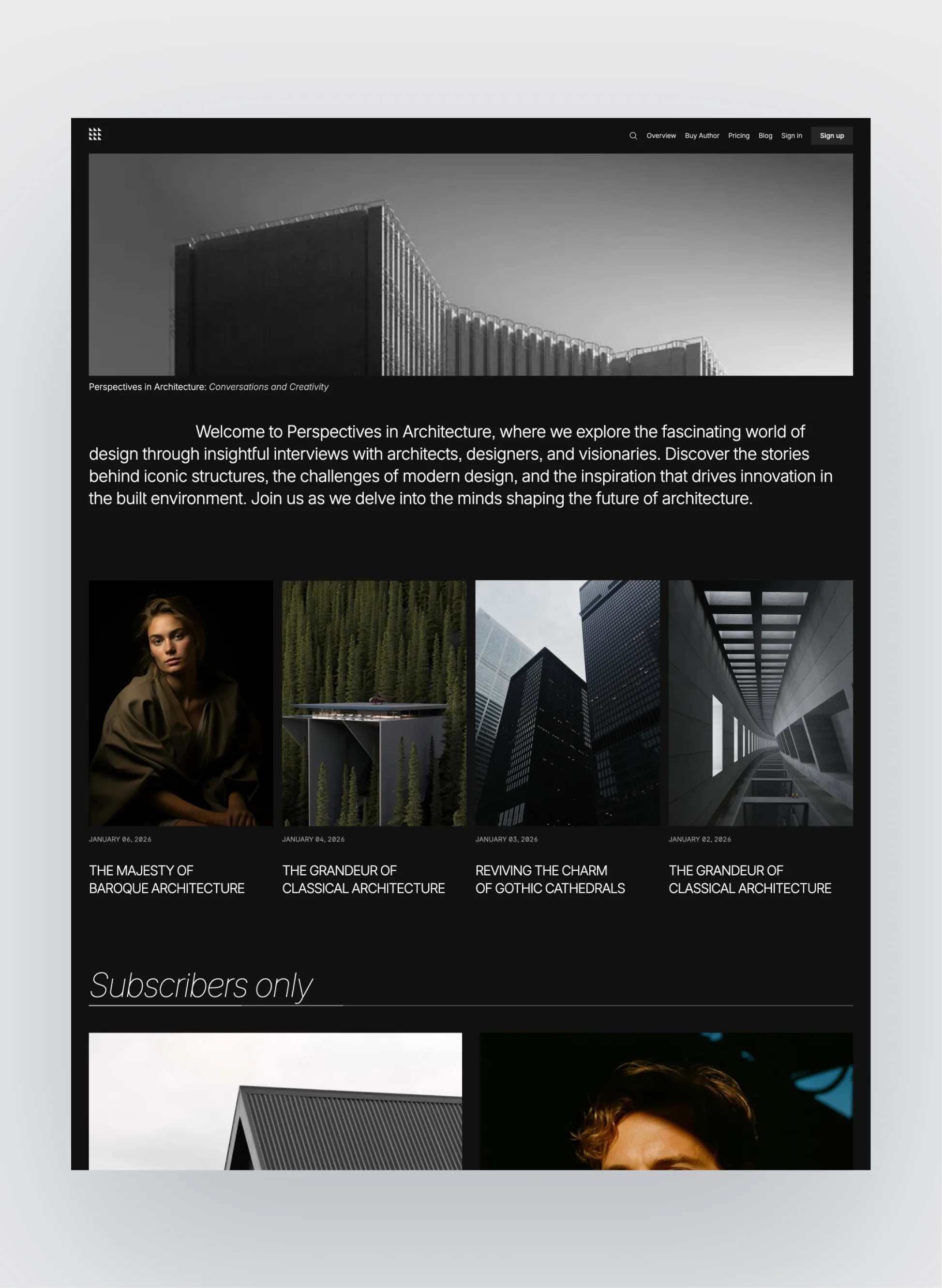Mobile view of the Author blogging theme