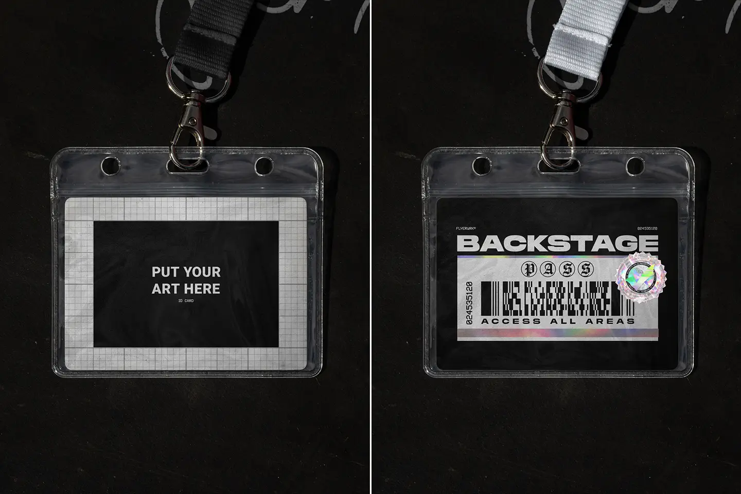 Close-up of a backstage pass mockup with editable elements
