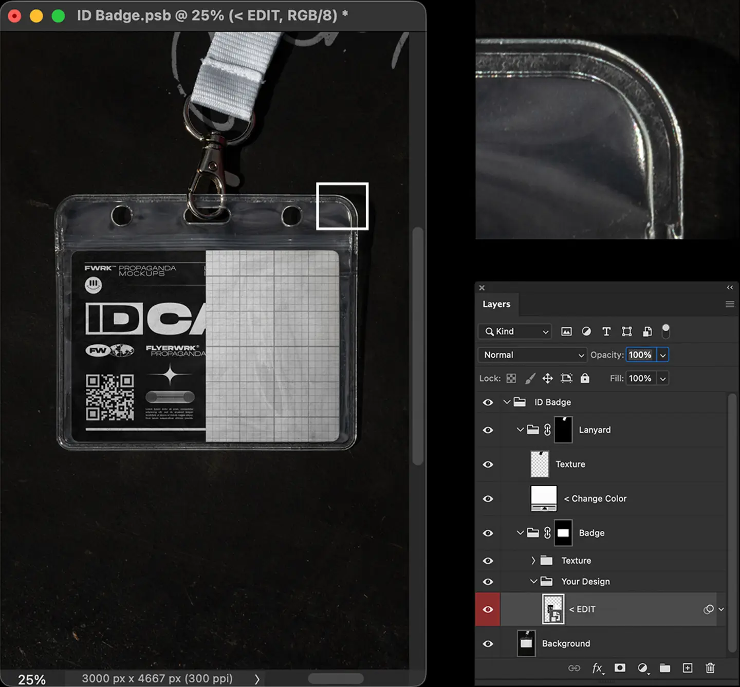 High-resolution backstage pass mockup with smart object layers