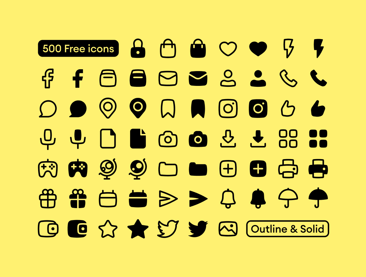 Basil icon set preview in outline style