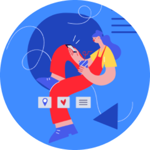 Bright illustration of a programmer working at a desk.