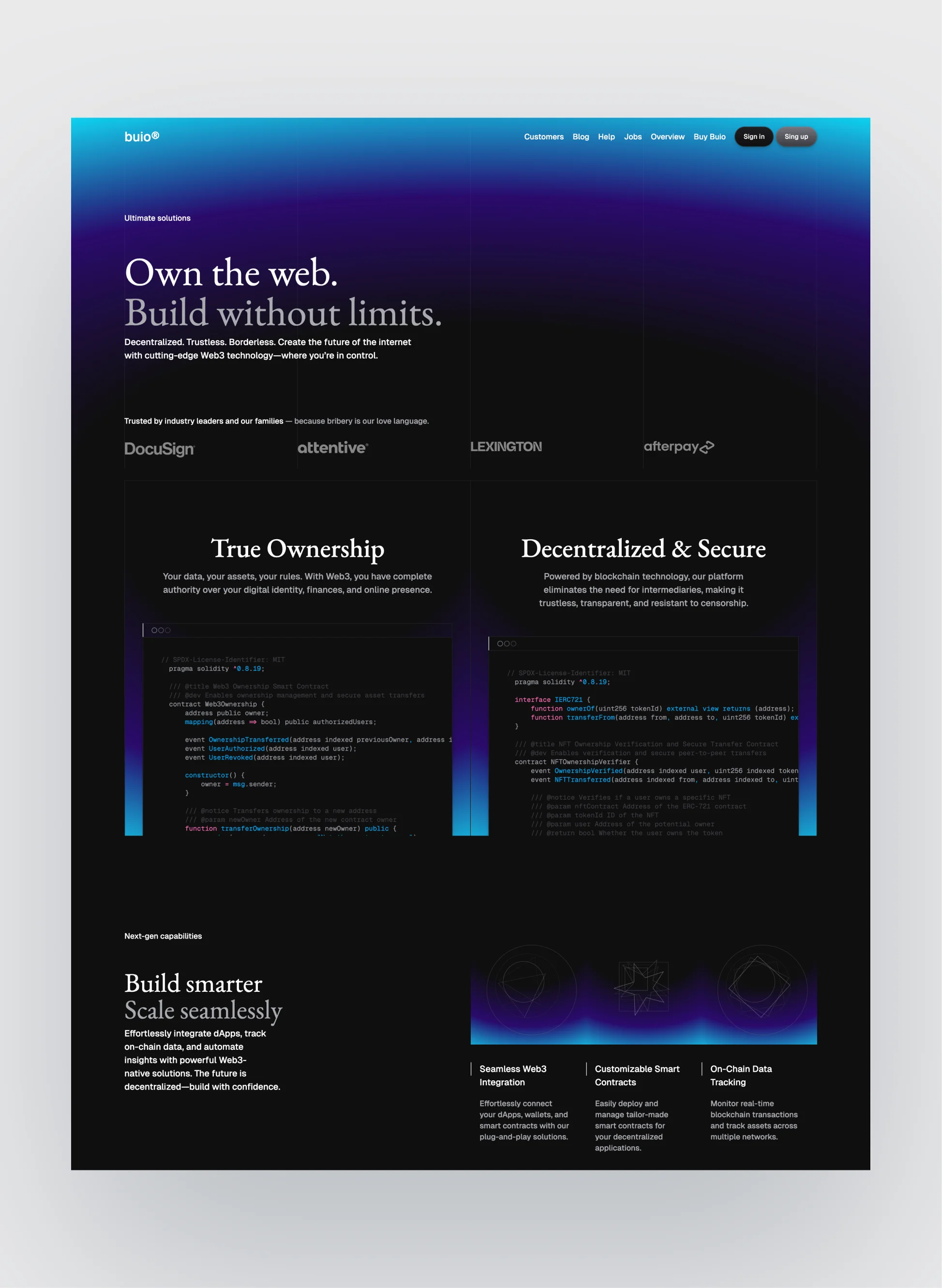 Buio layout design showcasing home page