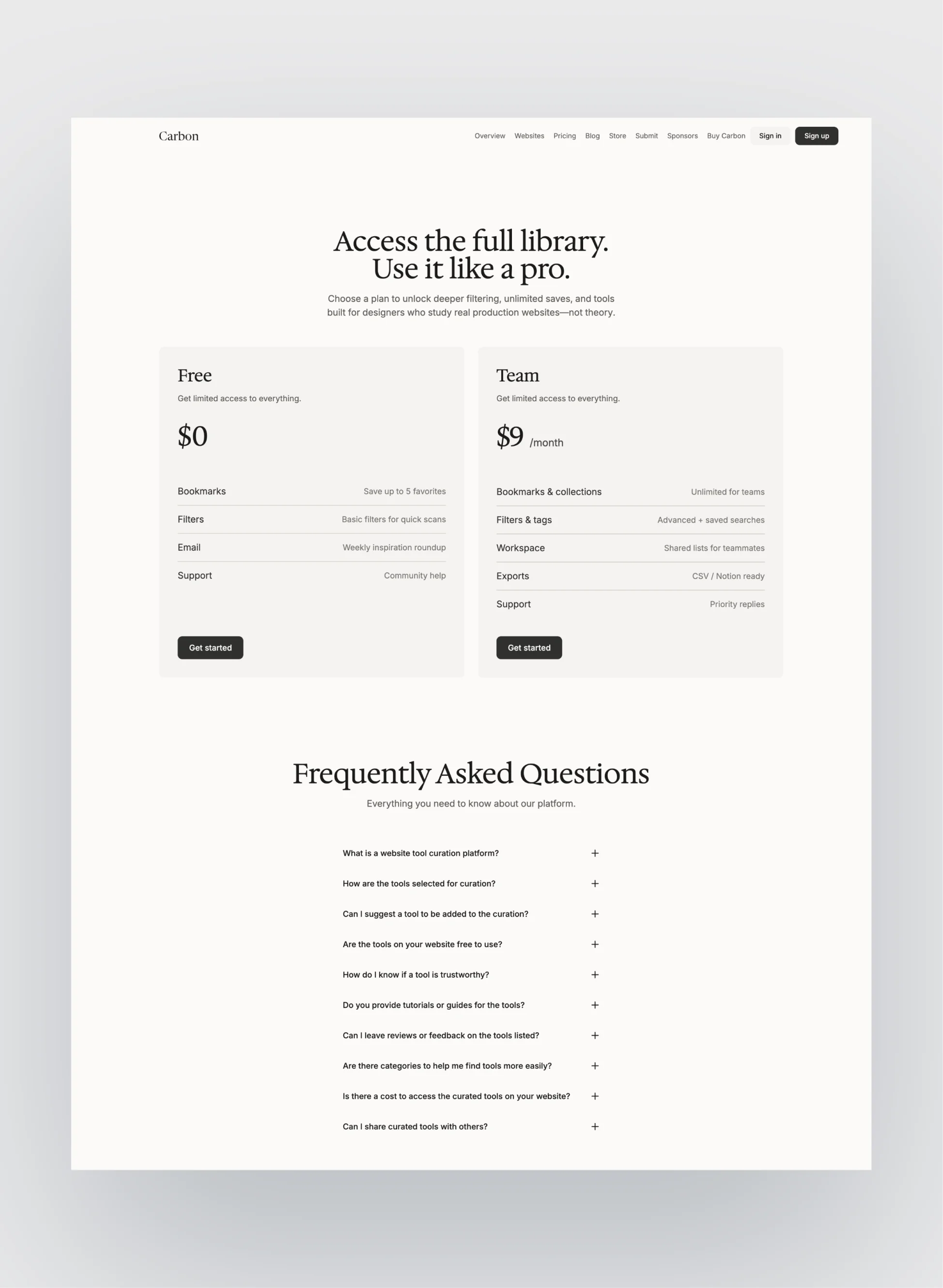 User-friendly navigation view of Carbon template.