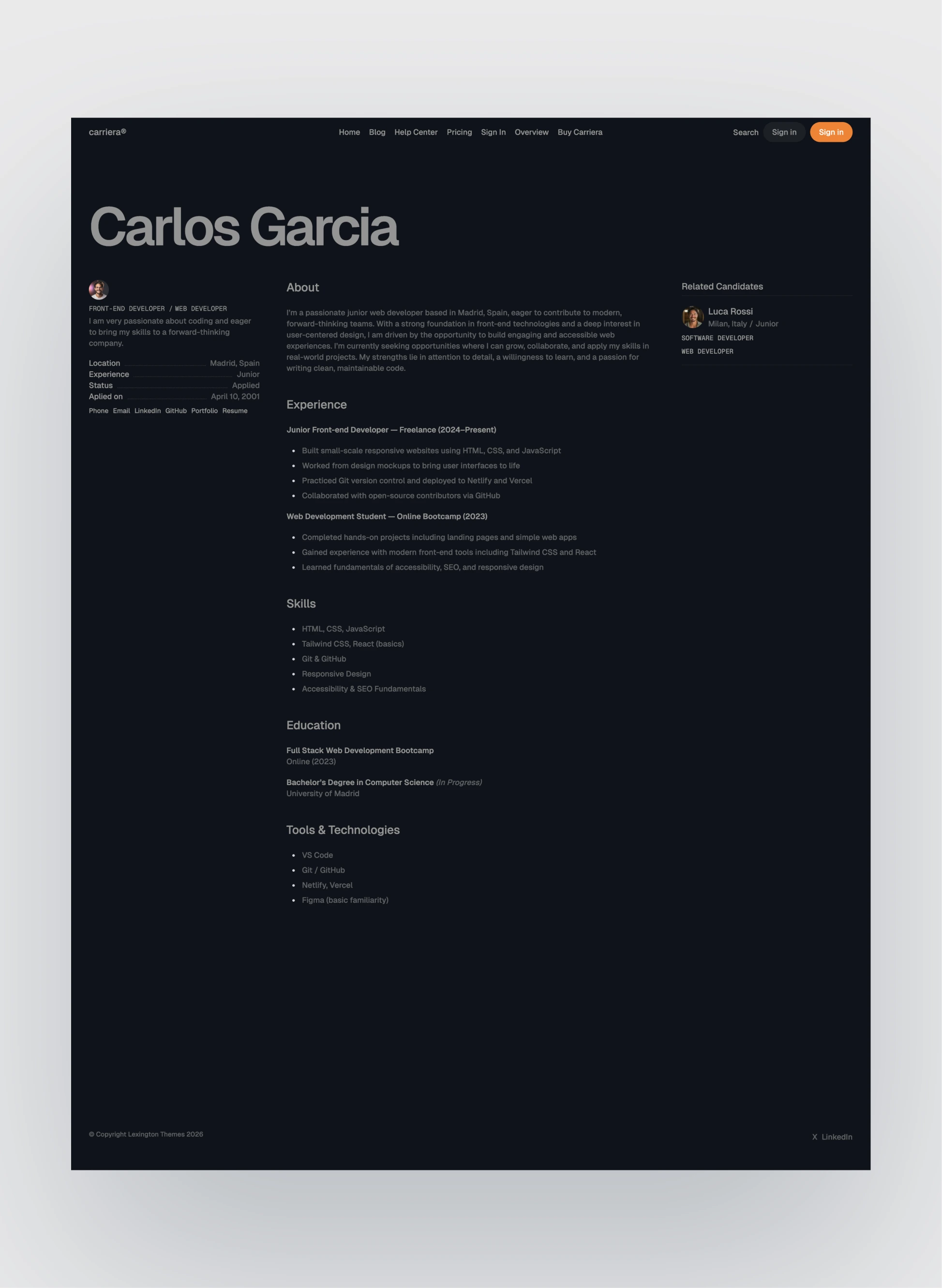 Header design of Carriera template