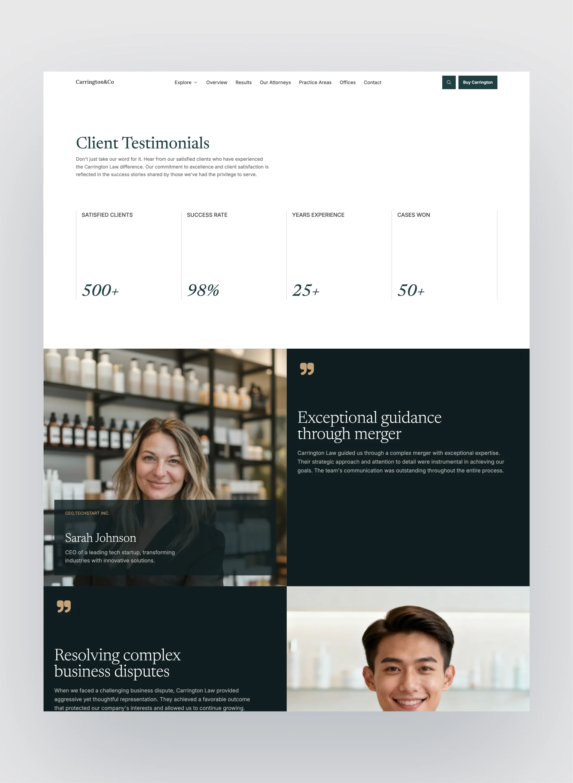 Carrington about us page design