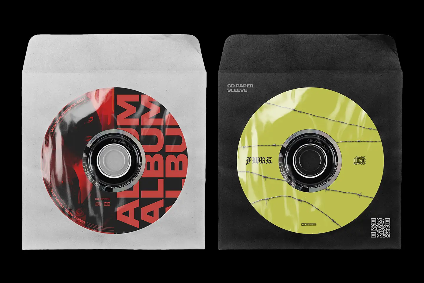 Close-up of the CD paper sleeve mockup showcasing textures