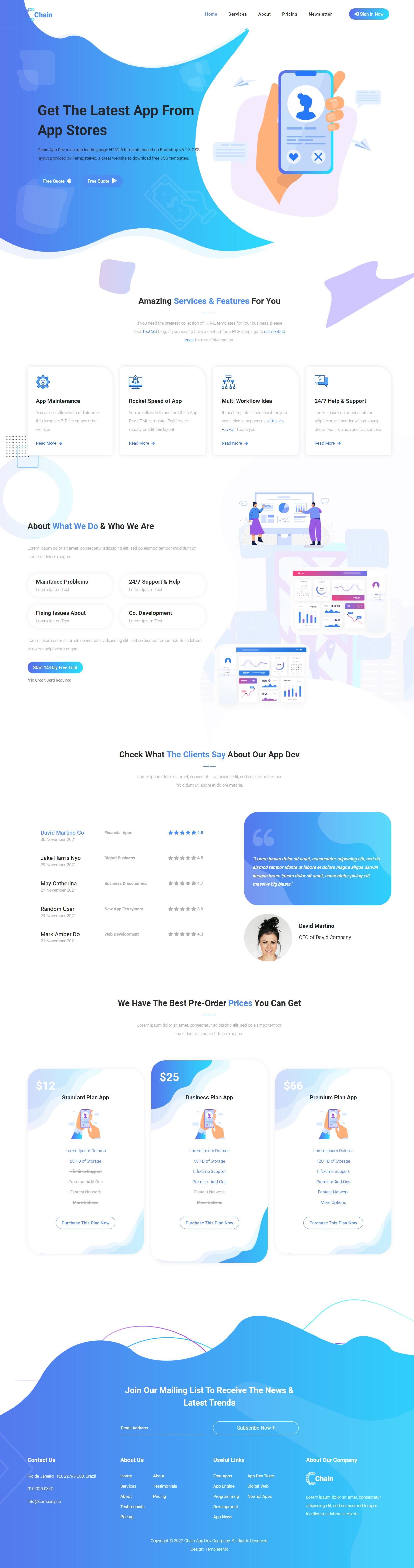 Preview of the Chain App Dev Template landing page design.