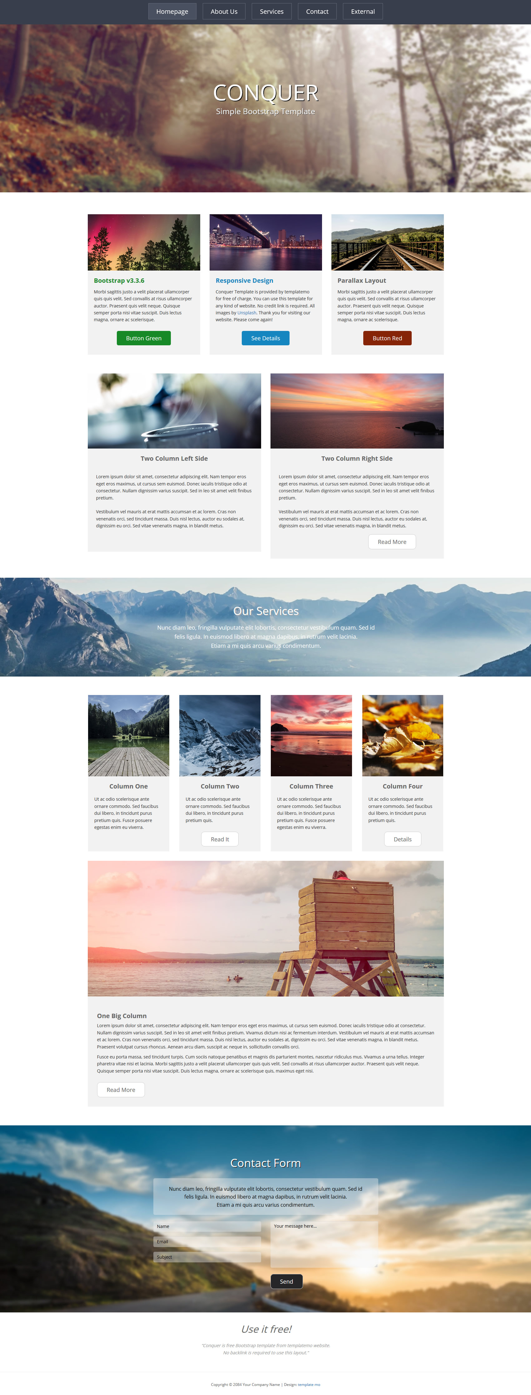 Conquer Template layout preview showcasing multiple columns