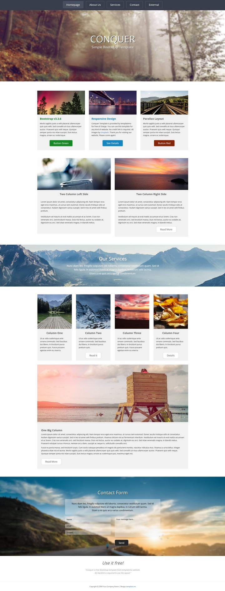 Responsive design of Conquer Template with parallax feature