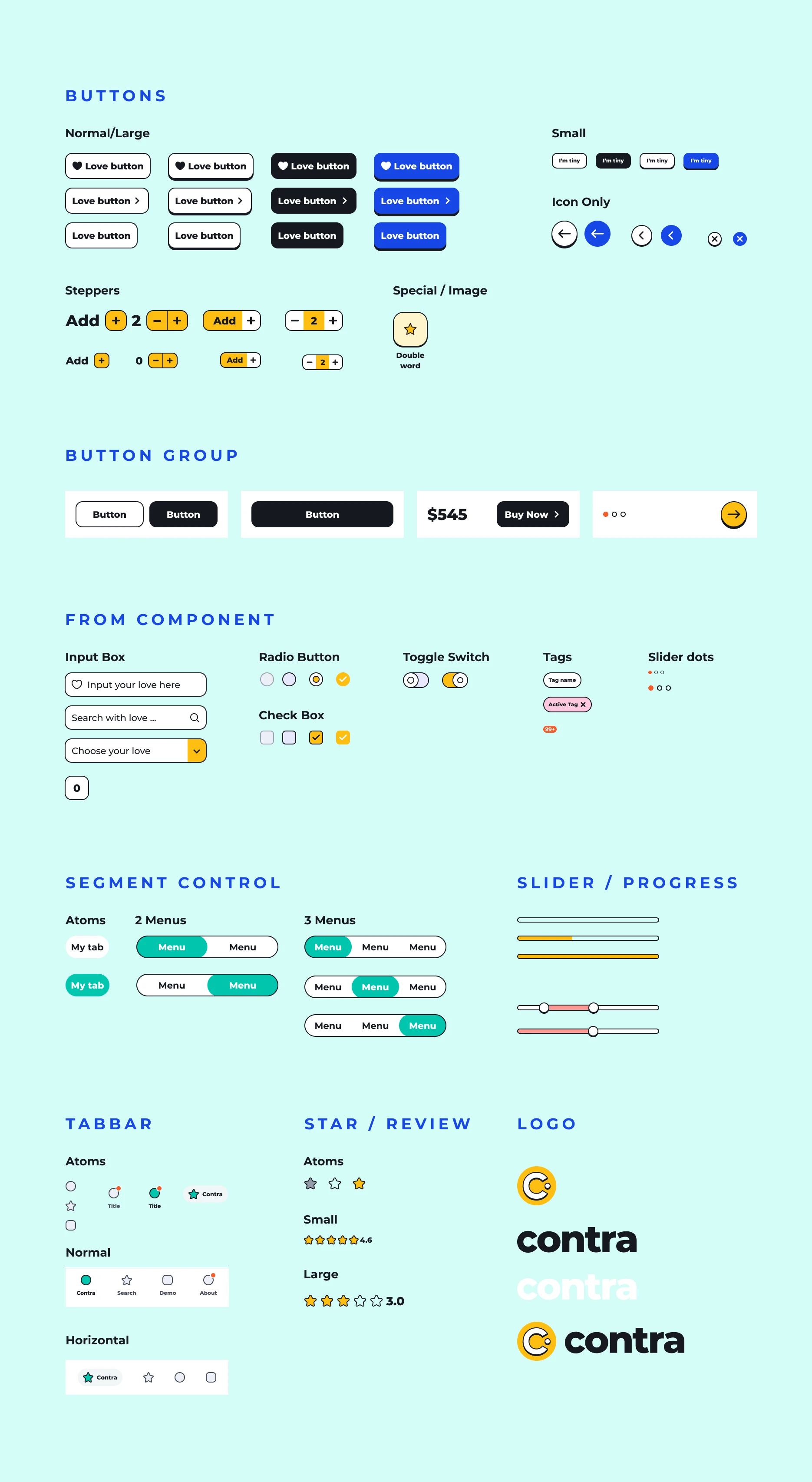 Overview of the Contra wireframe style guide for easy customization