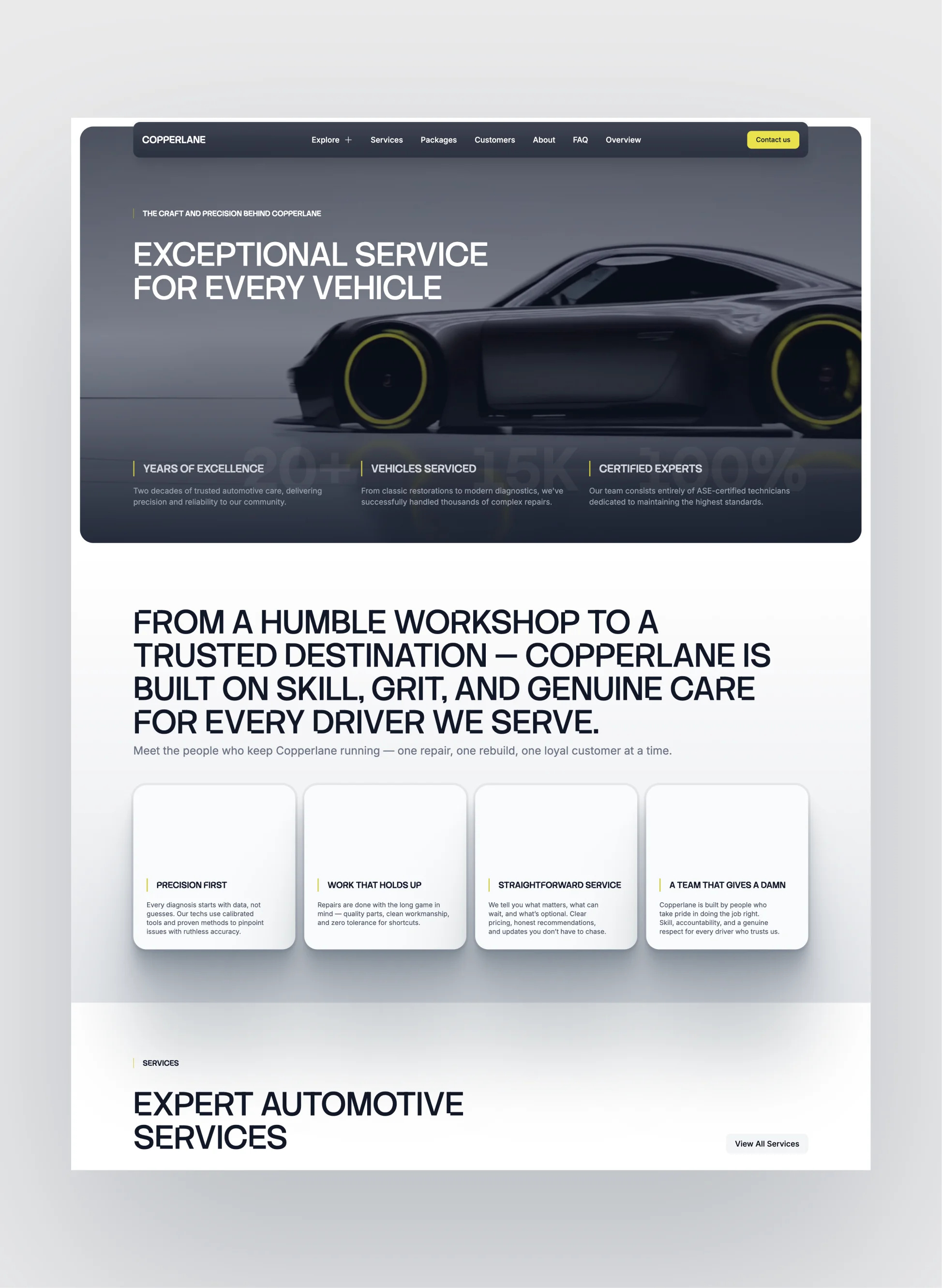 Service page design for automotive companies in Copperlane
