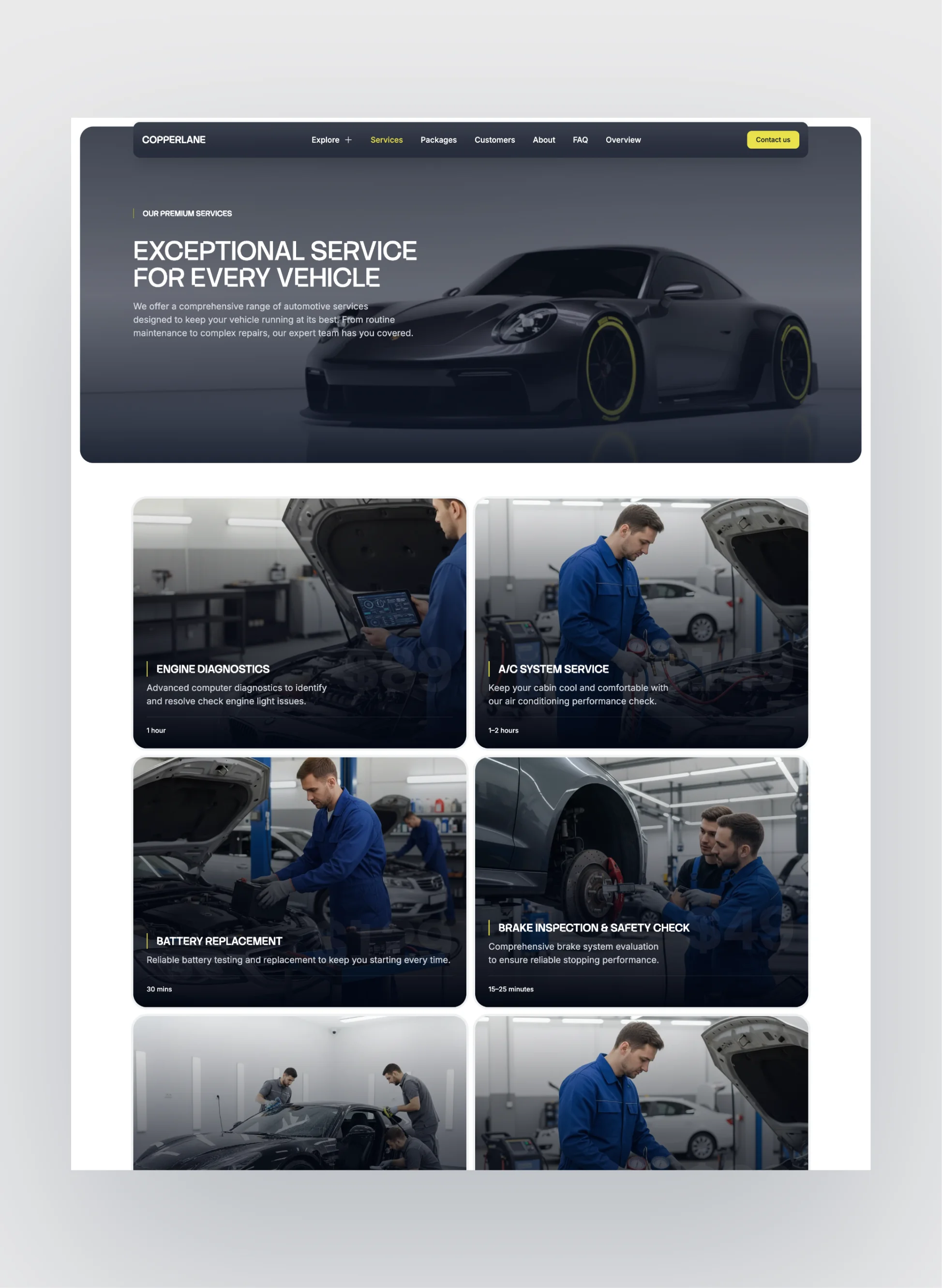 Mobile view of Copperlane's automotive service template