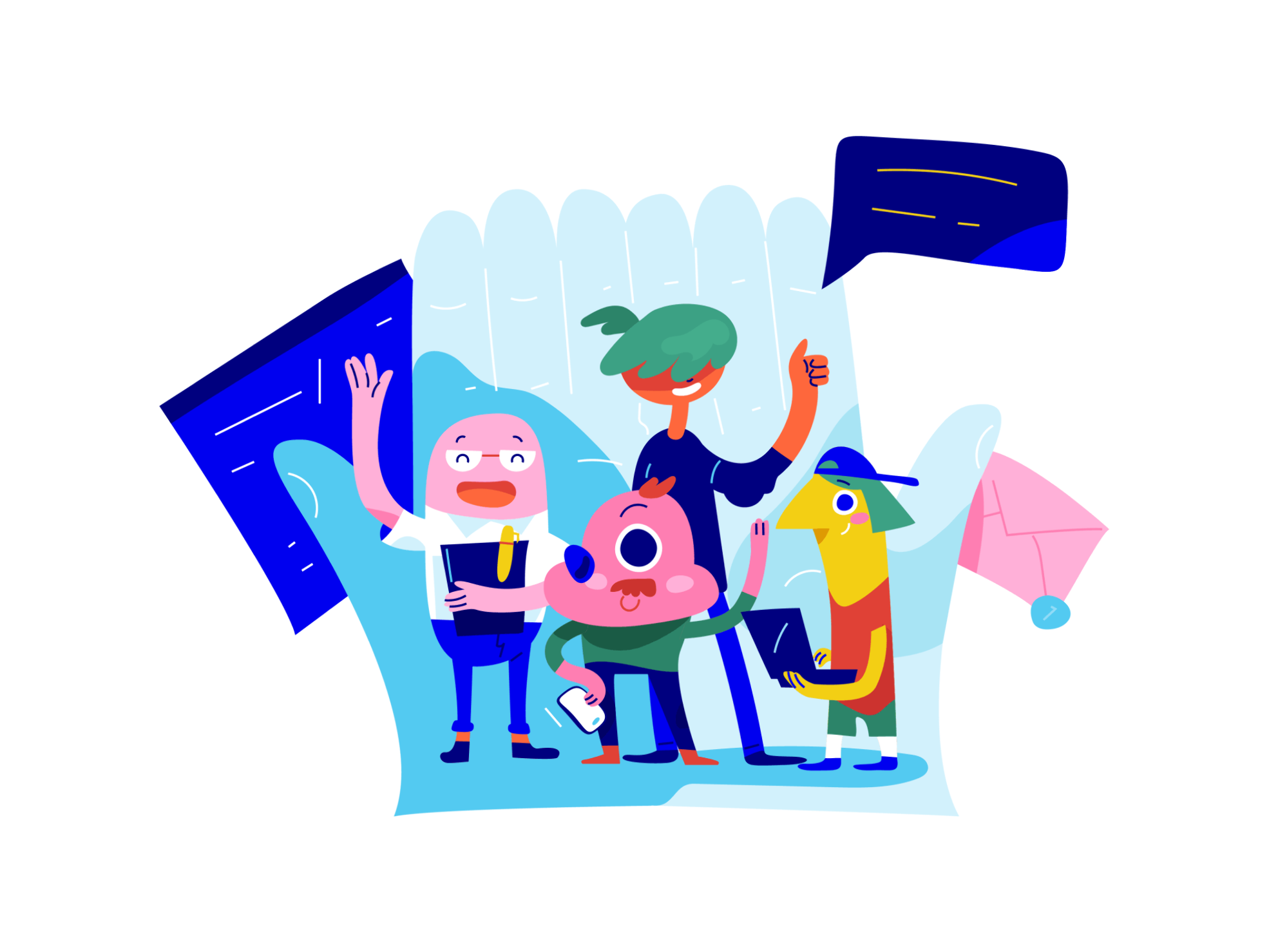 Cheerful characters in playful poses for storytelling