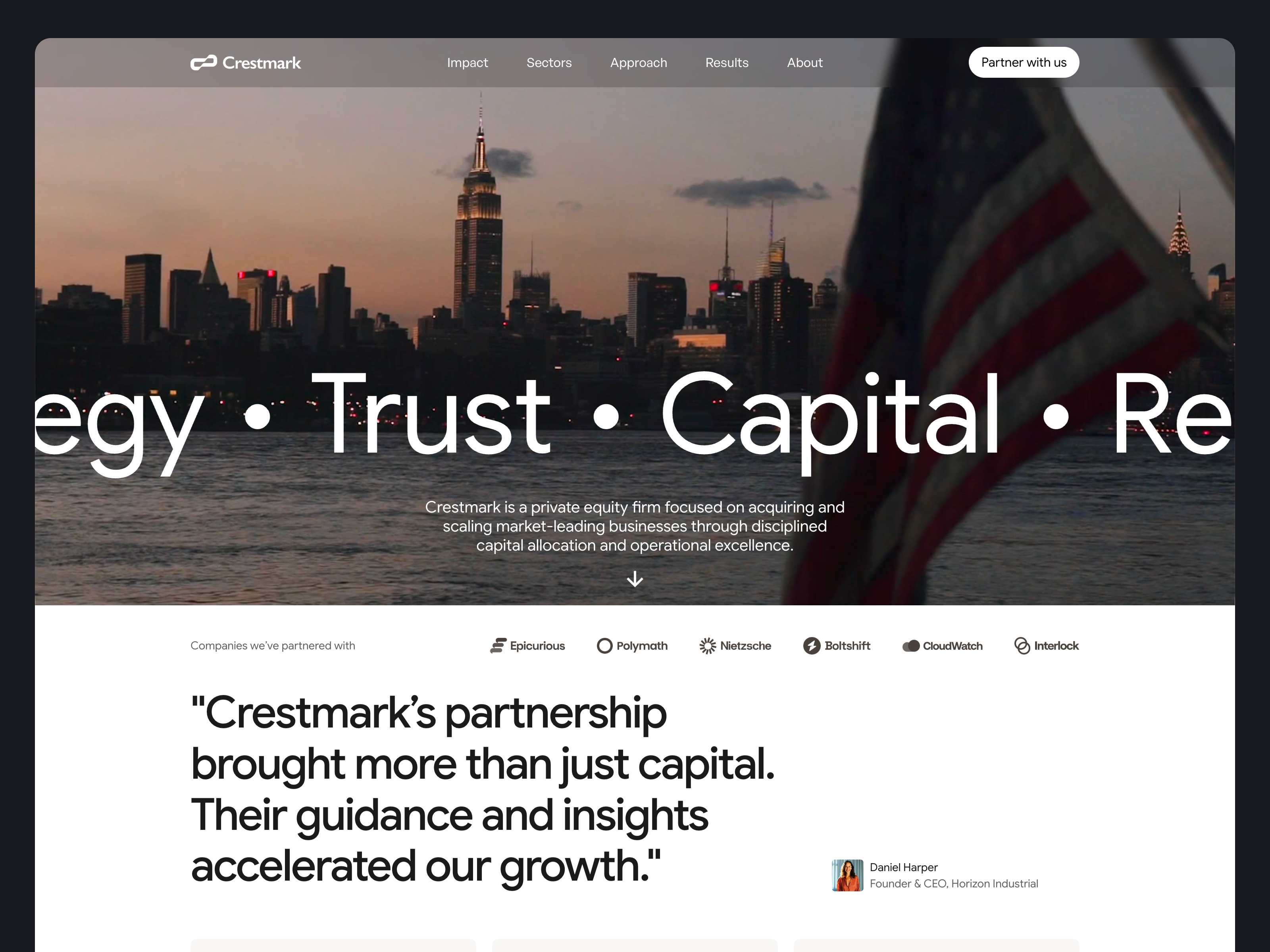 Crestmark Framer template preview showcasing a clean design