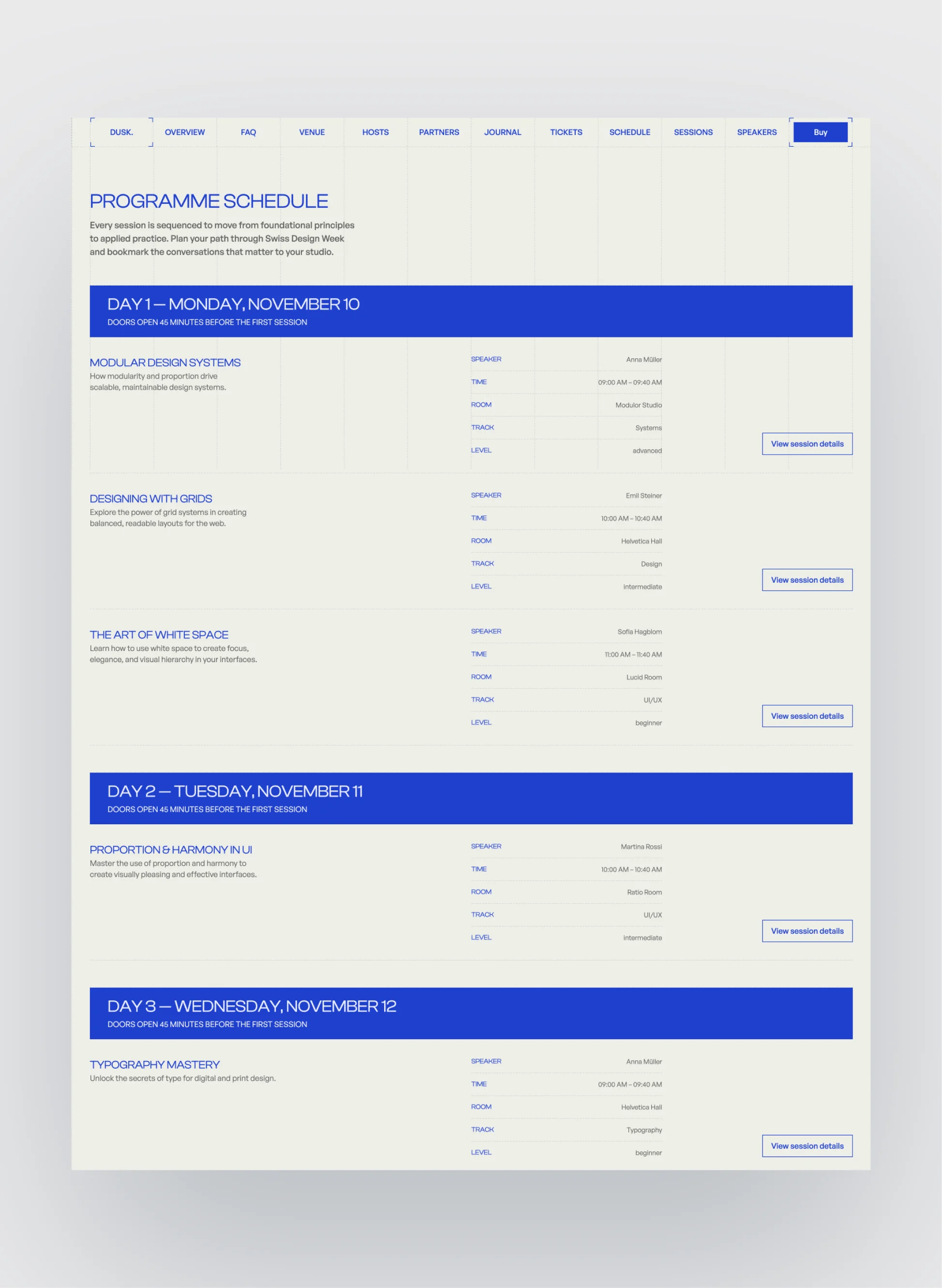 Event registration section in Dusk template