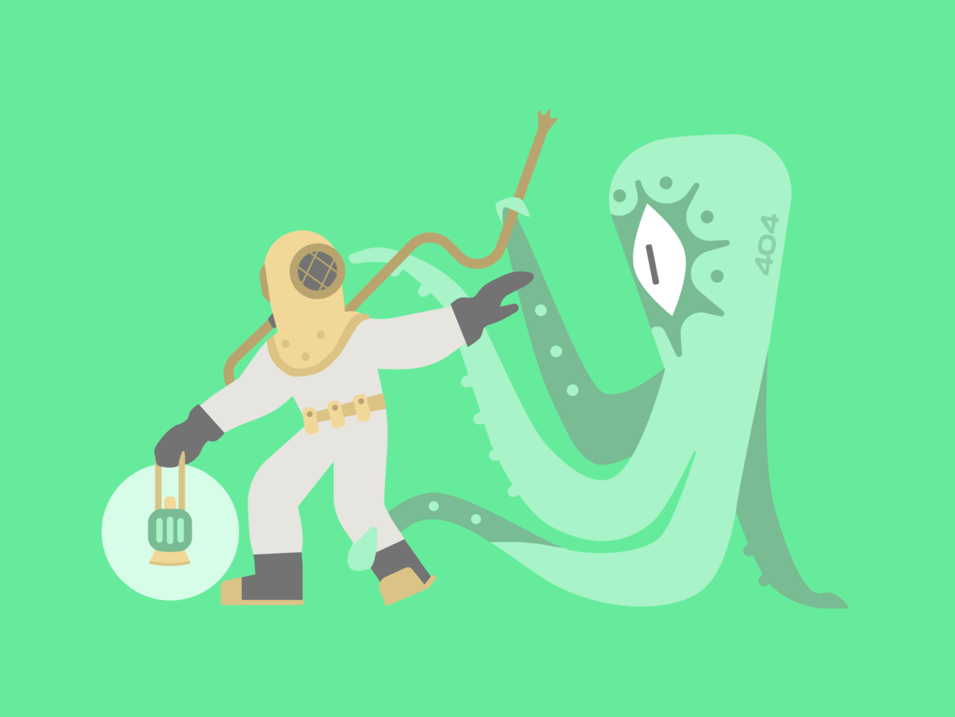 Futuristic 404 error illustration with a cute character
