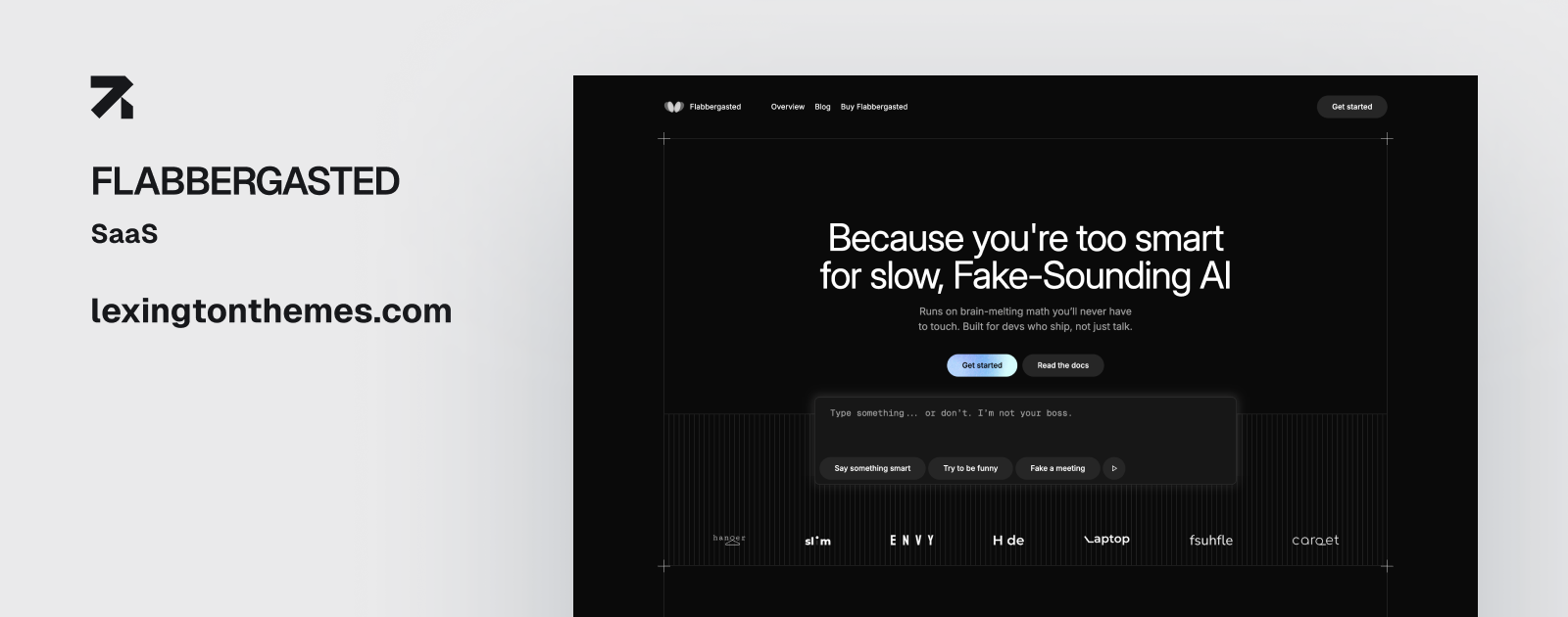 Flabbergasted template homepage preview in dark mode