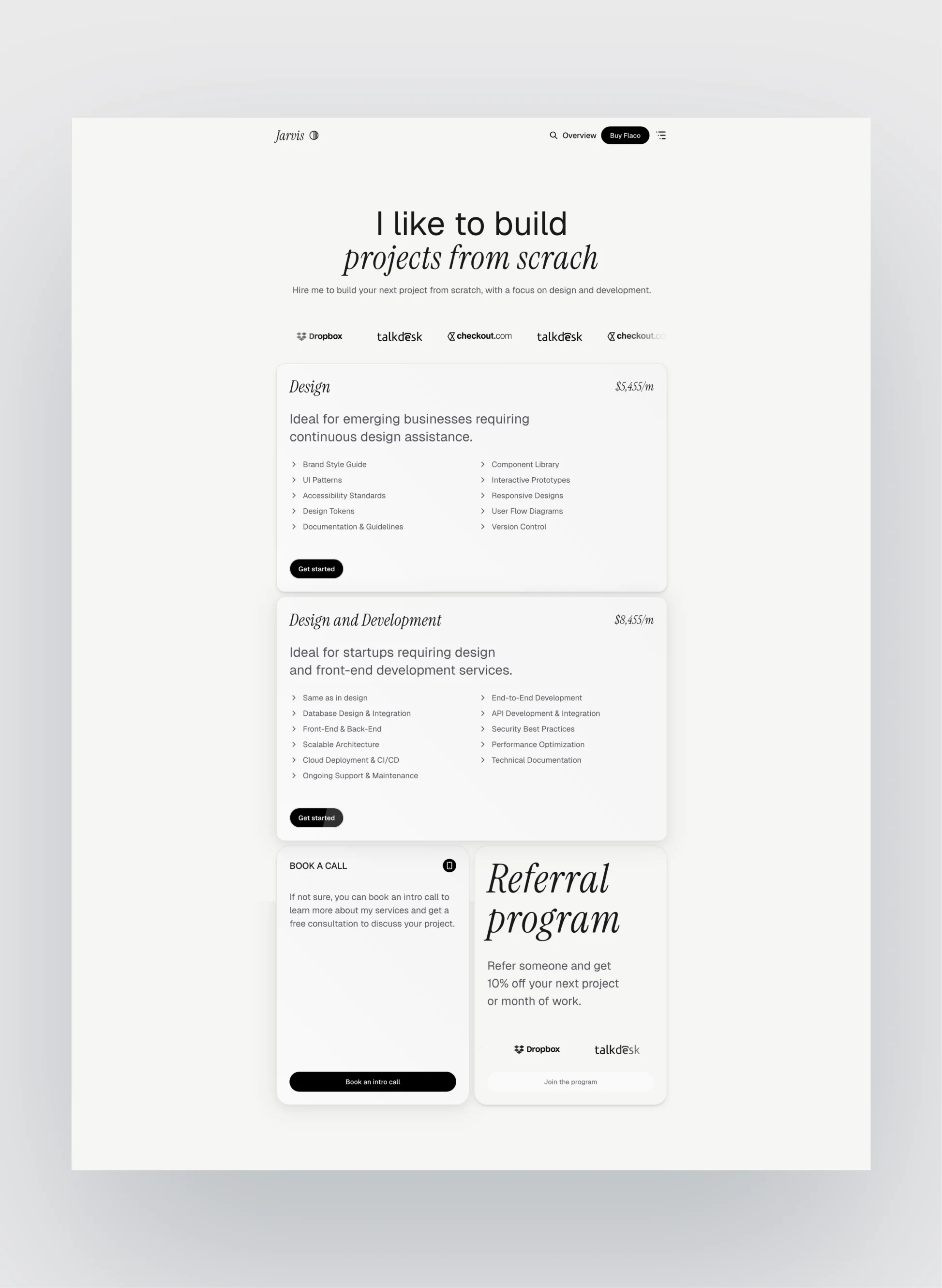Homepage design showcasing portfolio highlights