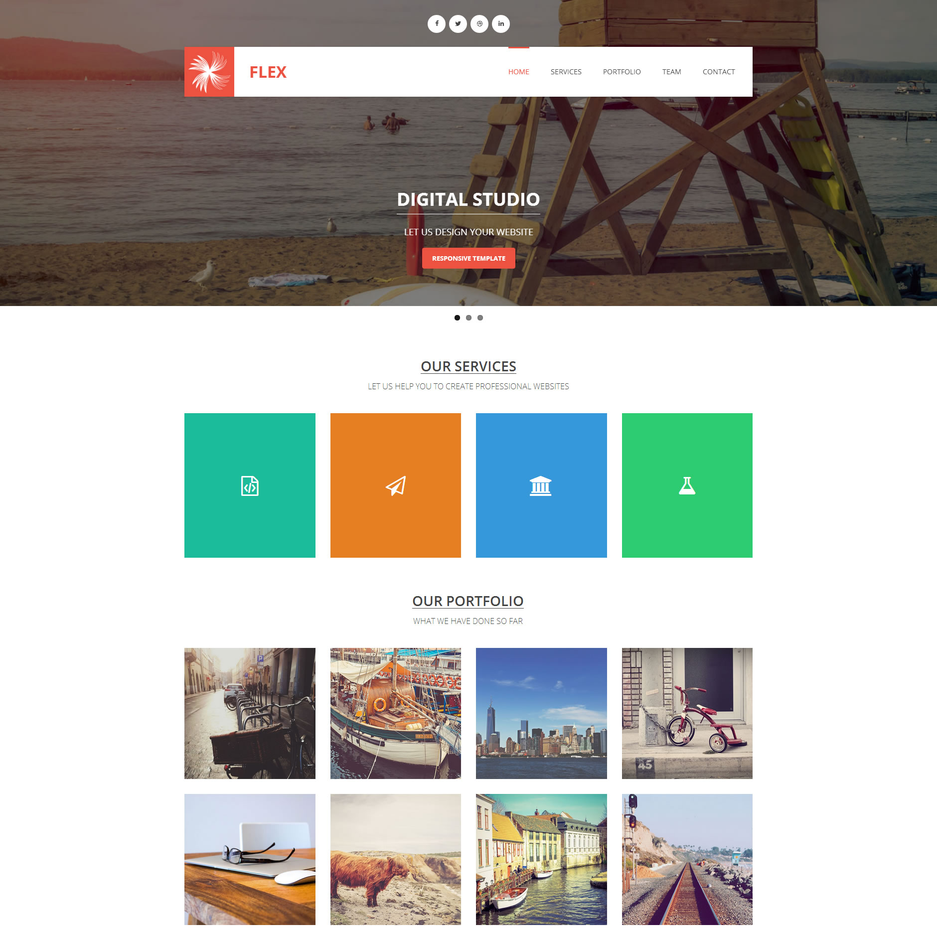 Preview of the Flex Template showcasing a responsive design with a fading image slider.