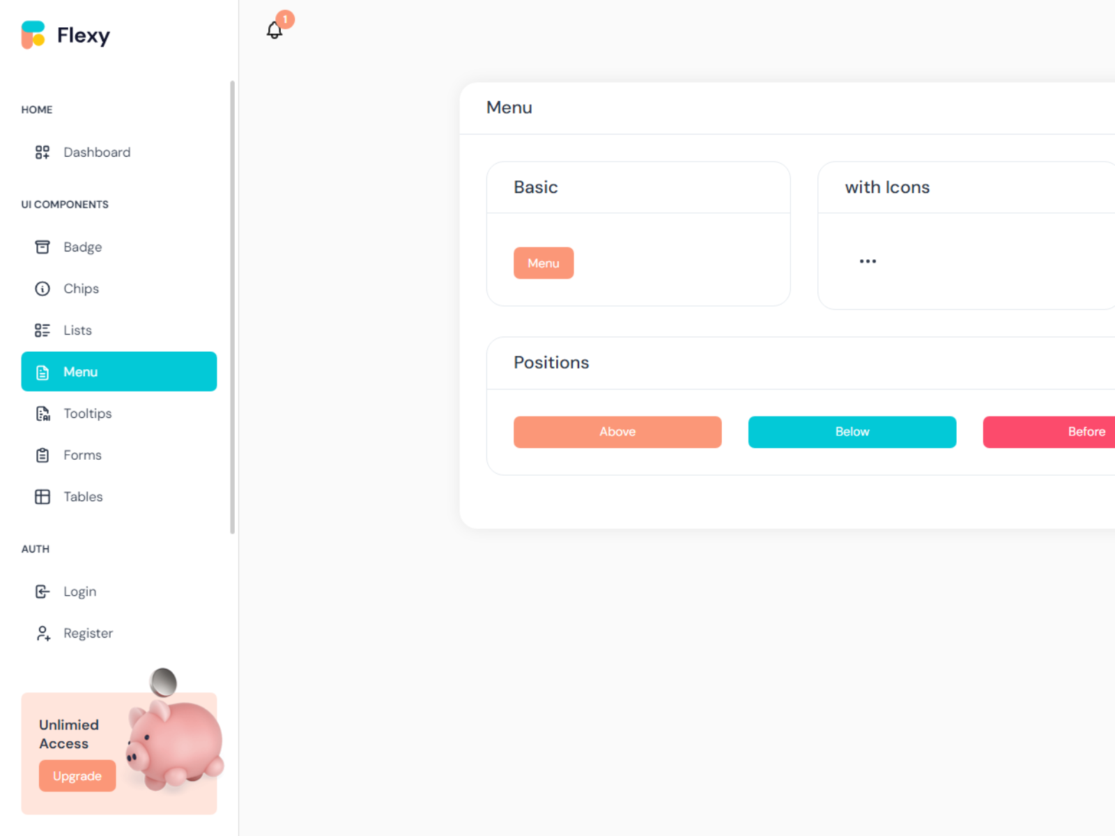 Control panel interface of the Flexy template