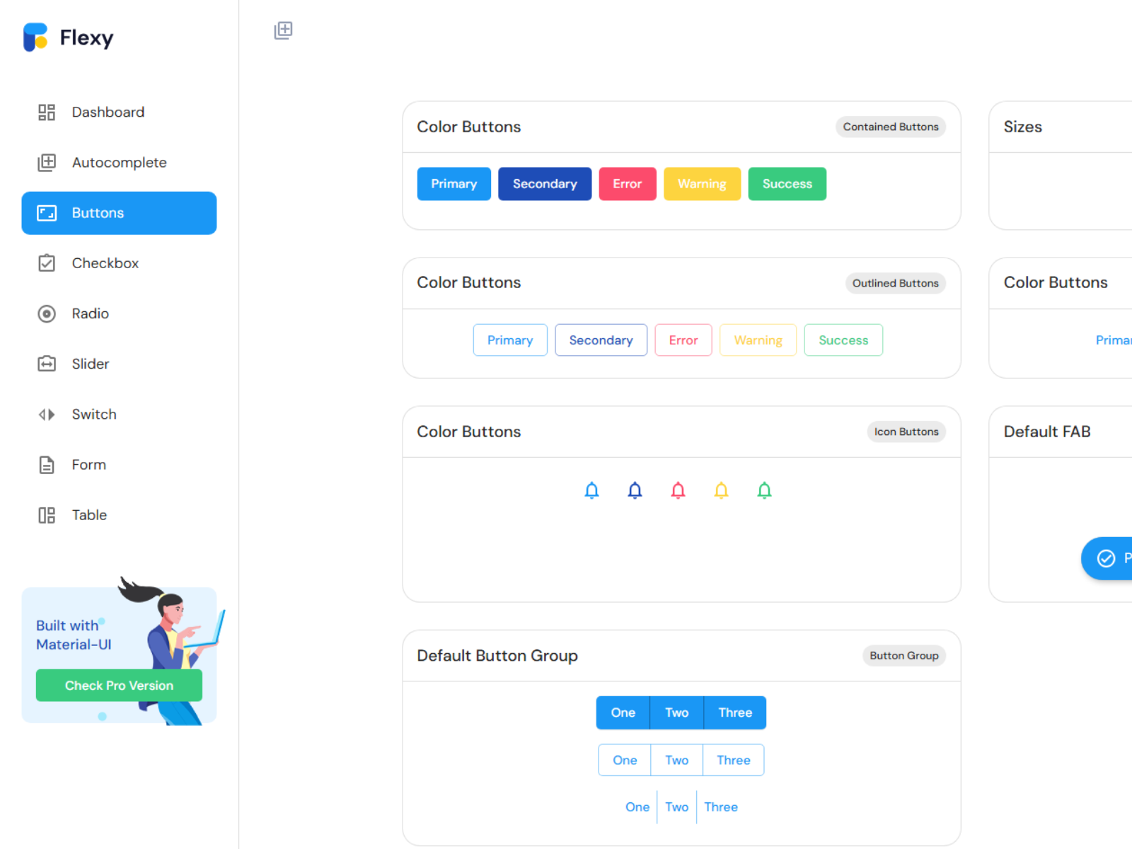 Widgets available in Flexy React Template