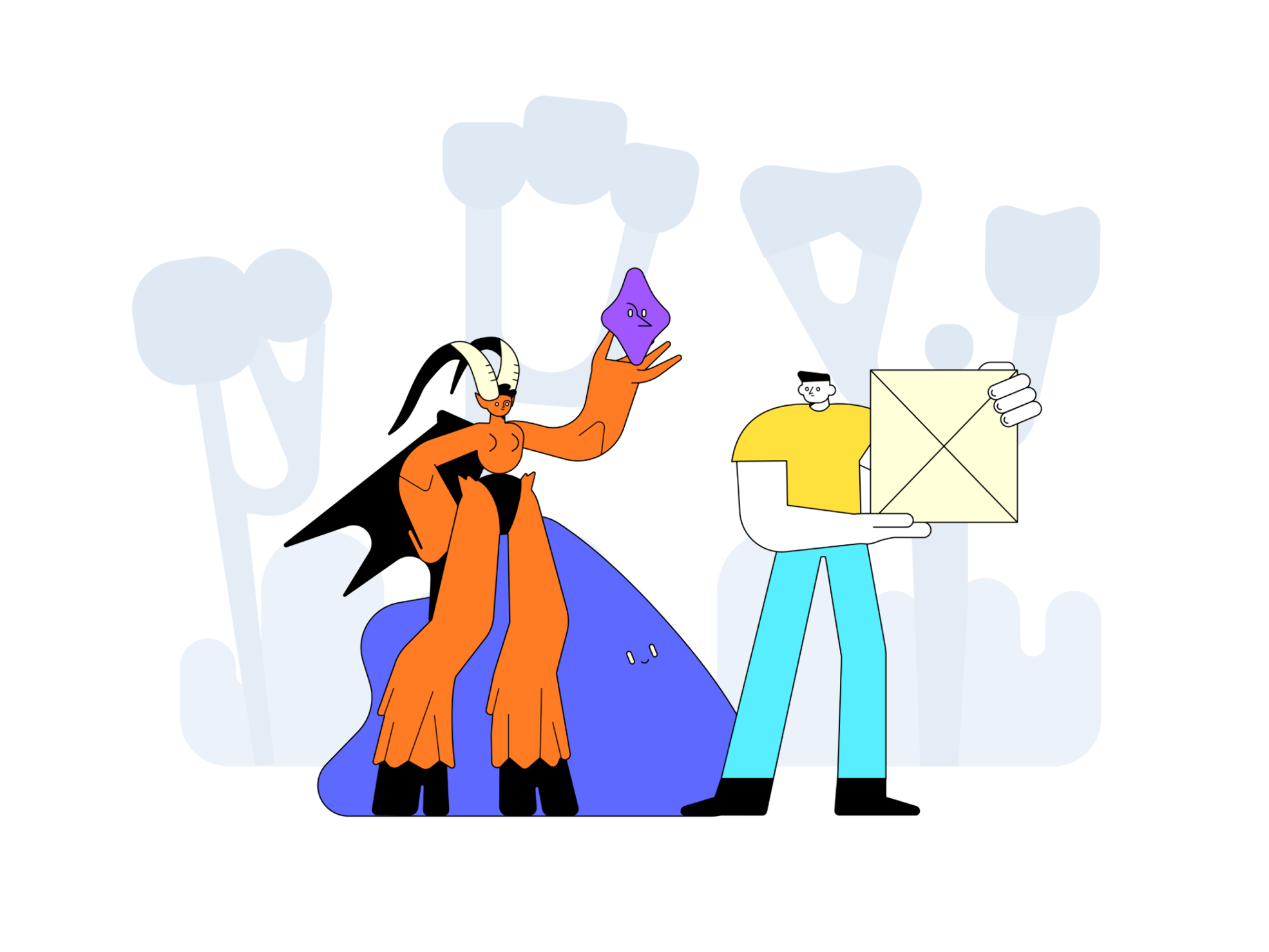 Character design showcasing a person in a tech-inspired outfit