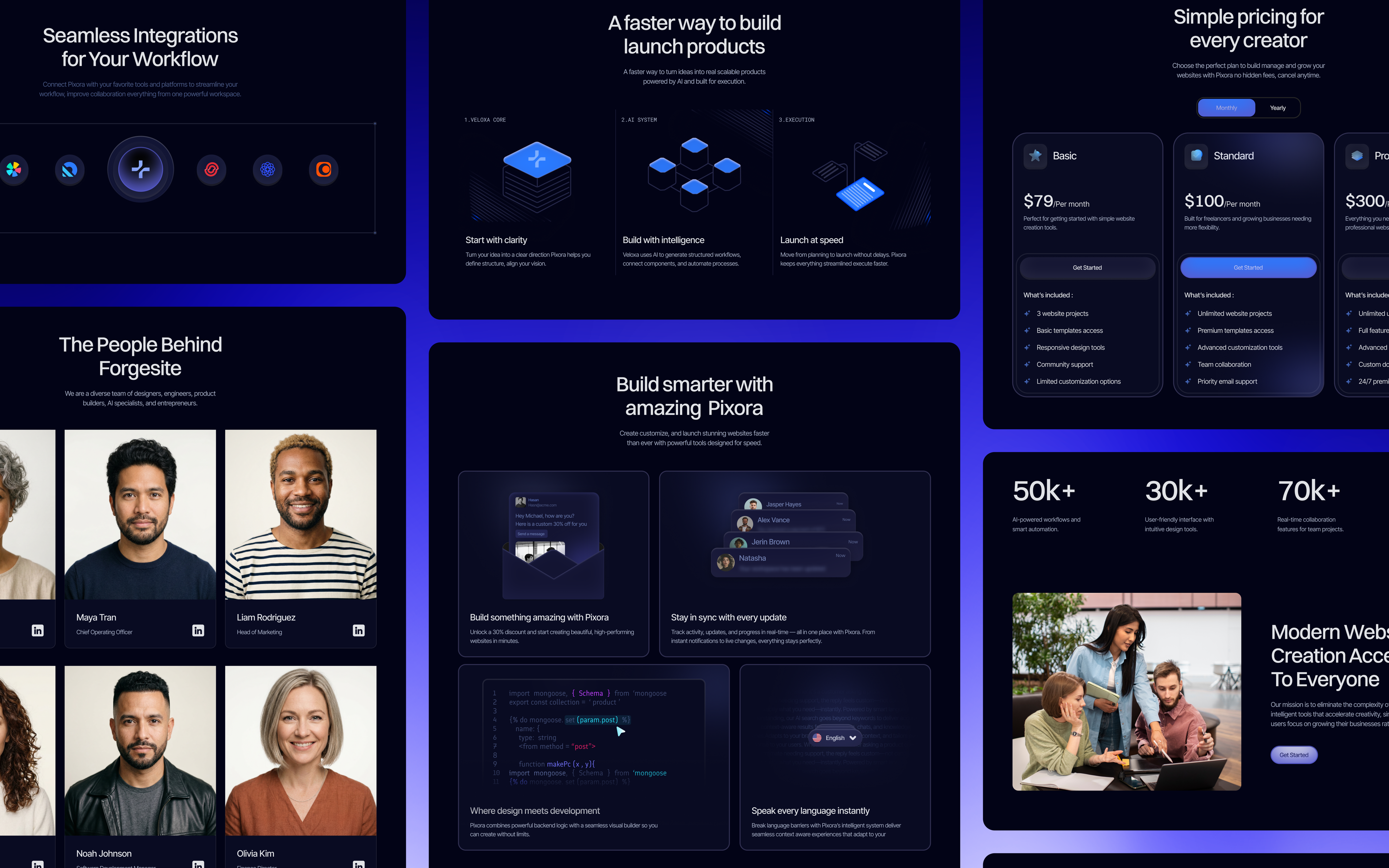 Features page design showcasing product highlights