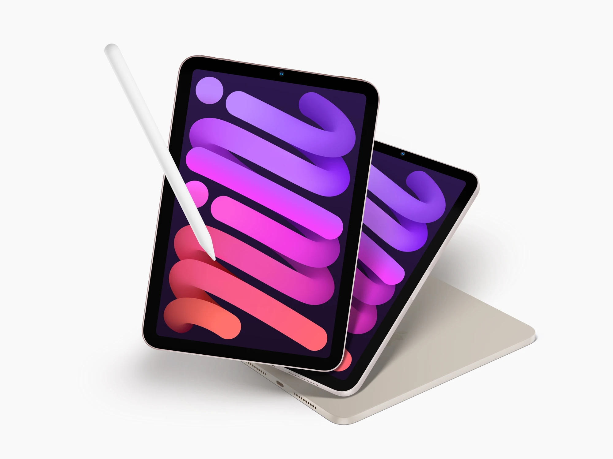iPad Mini mockup in silver color with a pen