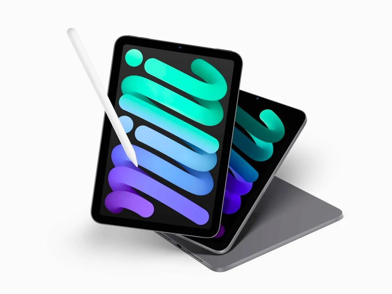 Close-up of iPad Mini mockup displaying graphics