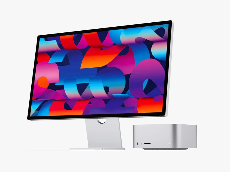Side view of Mac Studio and Studio Display