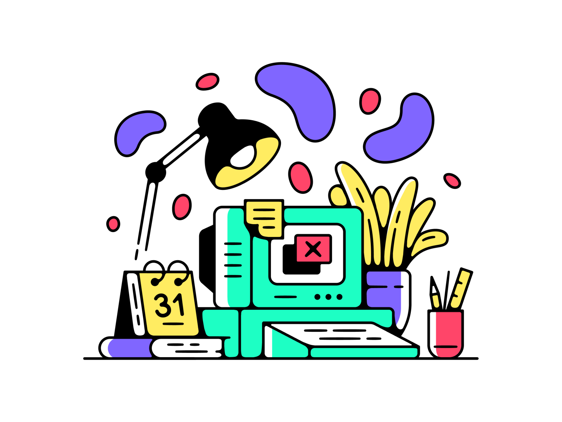 Cartoon illustration of a fun Friday atmosphere