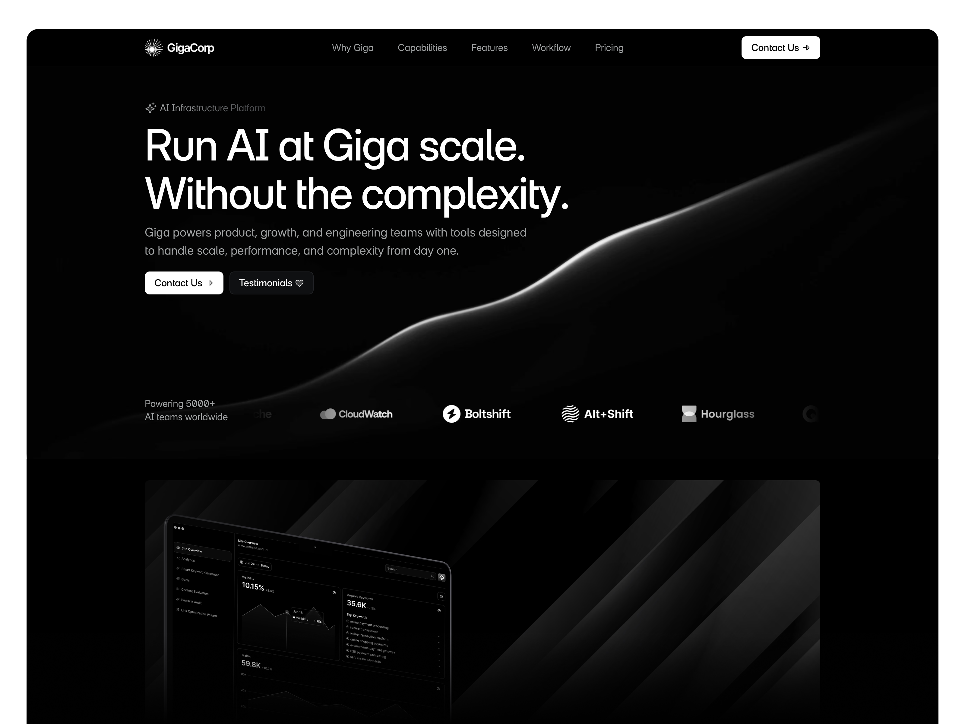 Giga template section highlighting pricing features