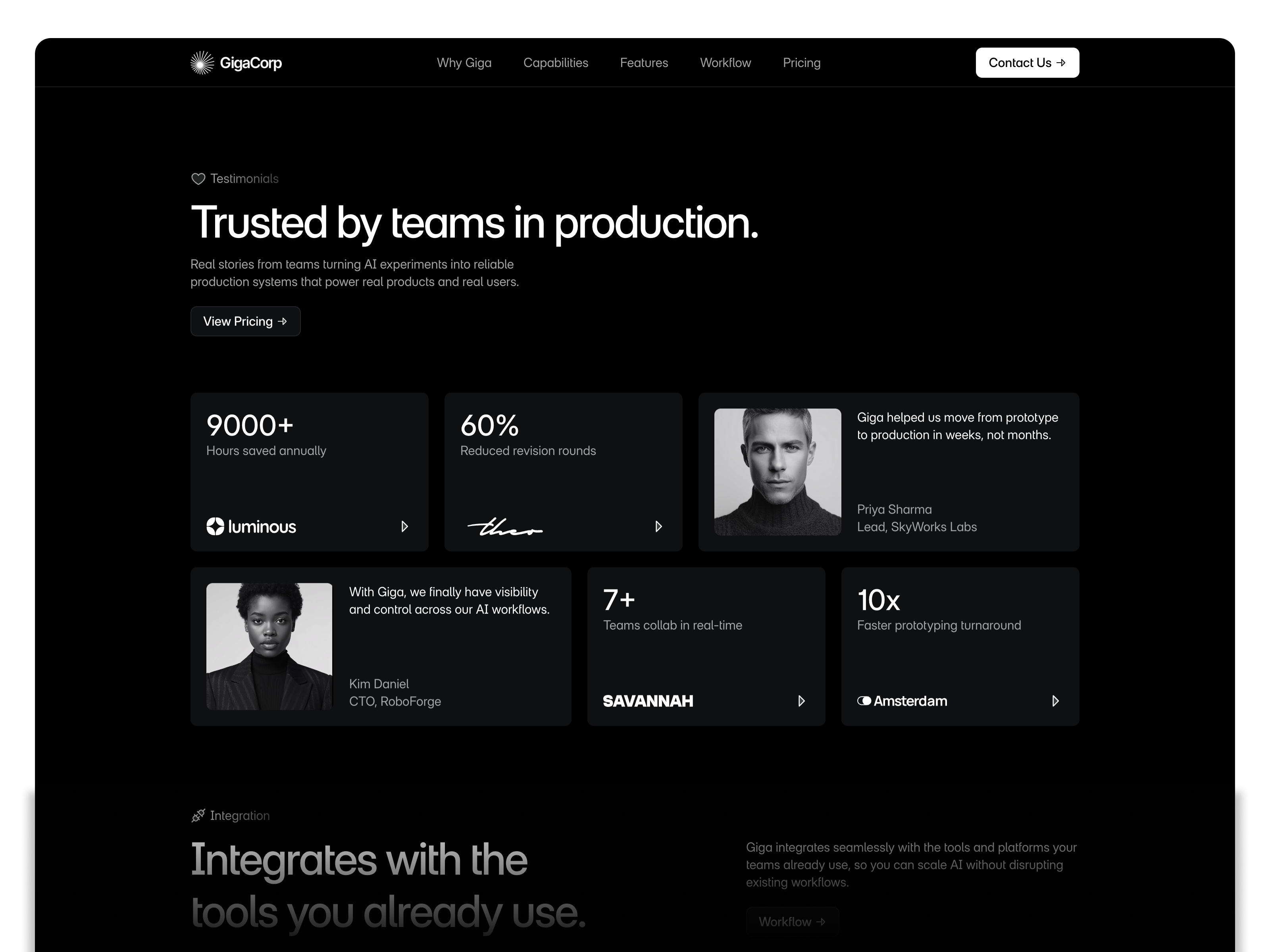 Giga Framer template animated feature display