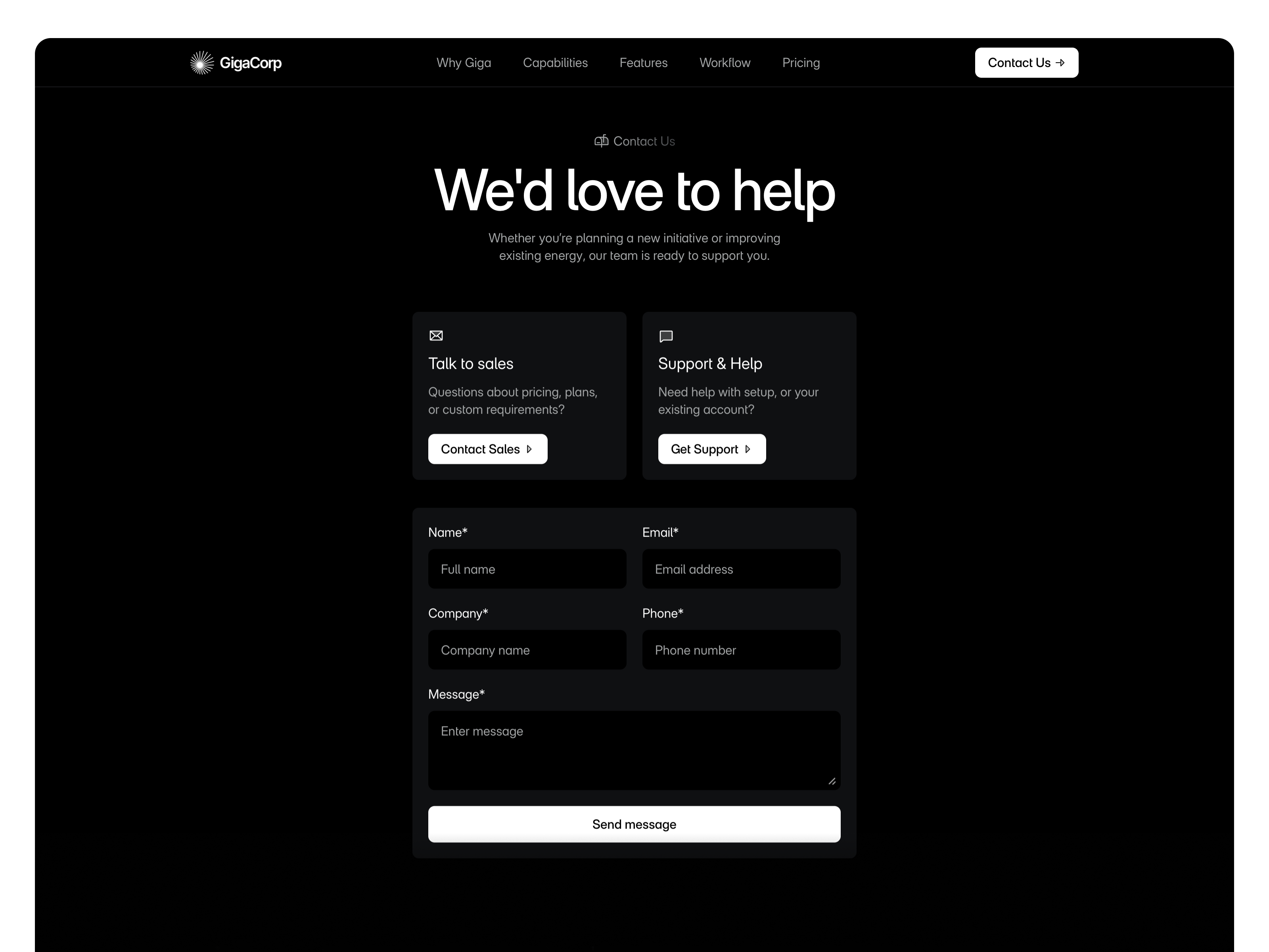 Giga testimonial section with smooth animations