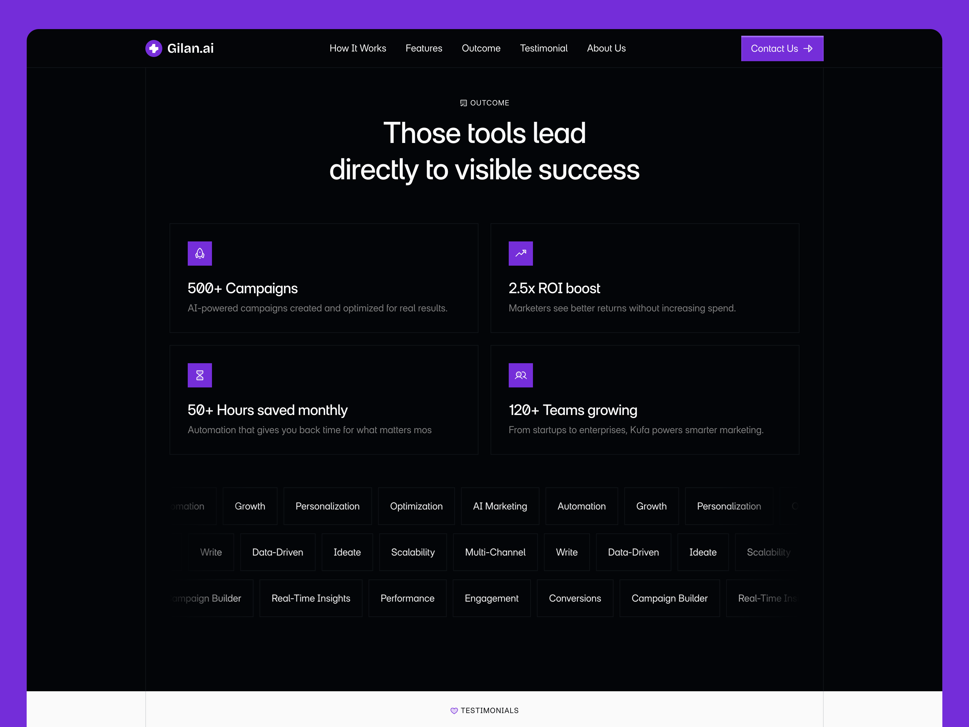Gilan Framer template features section preview