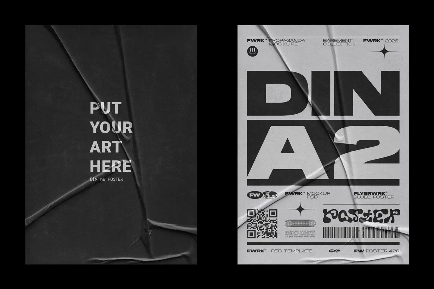 Glued A2 Poster Mockup showcasing a vibrant street art design