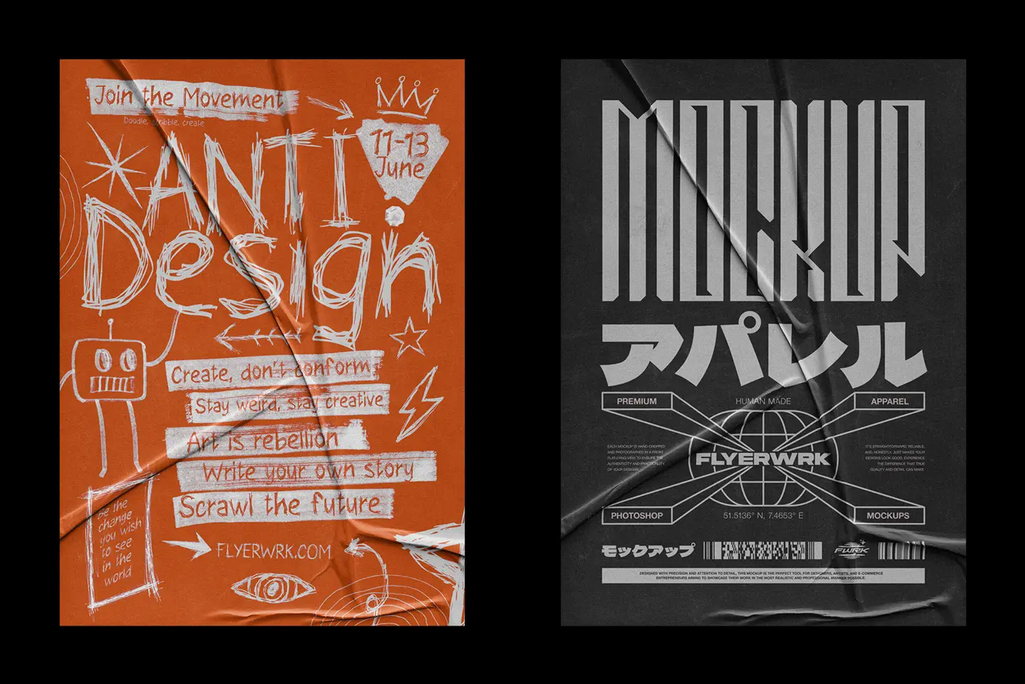 Close-up of halftone patterns on a glued poster mockup